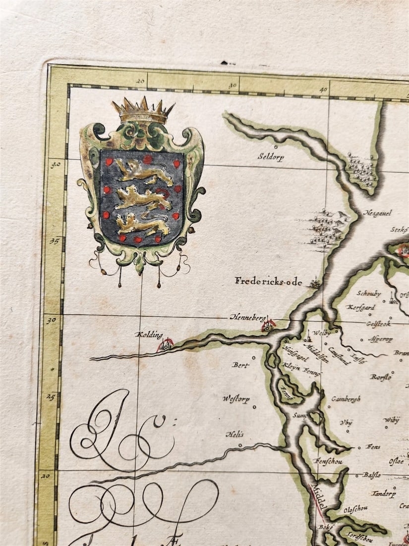 1680 DENMARK ISLAND of FUNEN antique MAP by Mose Pitt - 3