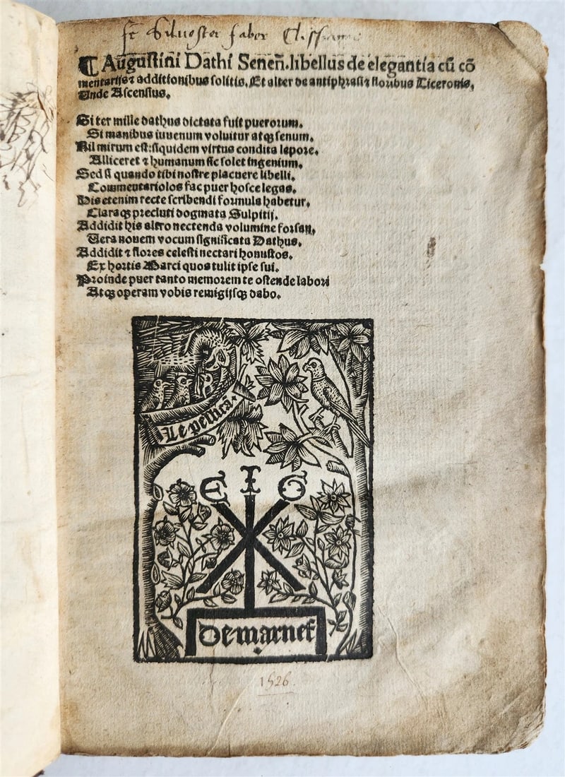 1526 POST-INCUNABULA CICERO COMMENTRAIES by A. DATUS antique ORIGINAL BINDING: Colloquia, cum notis selectis variorum, addito indice novo accurante C. Schrevelio. Leiden and Rotterdam, Hack; 1664 With title copperplate (trimmed, backed), 5 leaves, 784 pages, 10 leaves, Original 