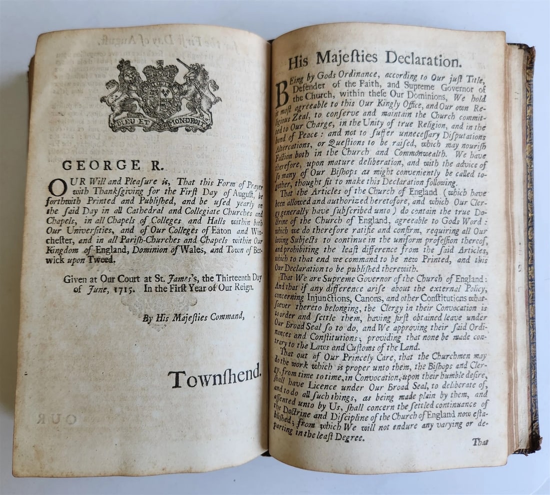 1725 BOOK of COMMON PRAYER w/ PSALTER or PSALMS of DAVID antique in ENGLISH - 16