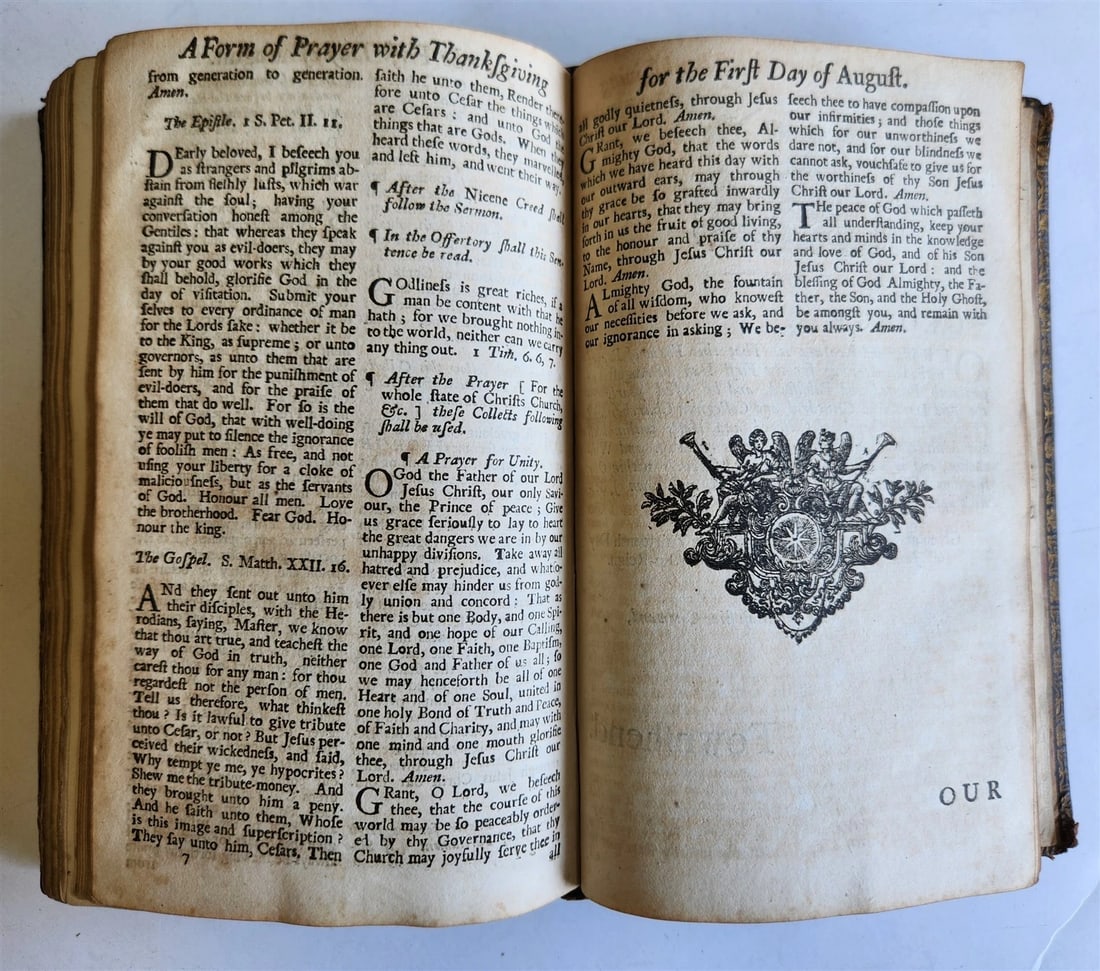 1725 BOOK of COMMON PRAYER w/ PSALTER or PSALMS of DAVID antique in ENGLISH - 17