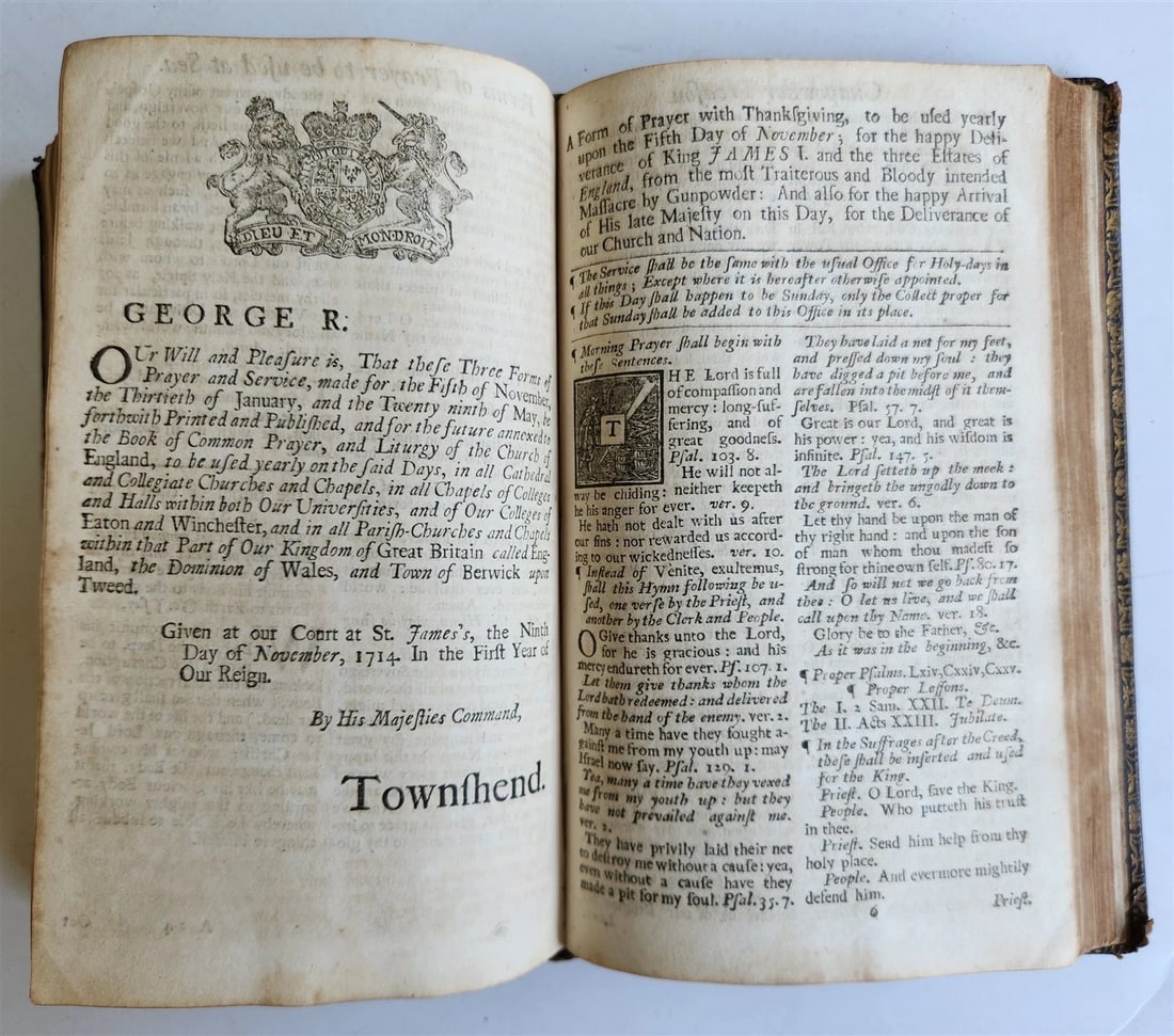 1725 BOOK of COMMON PRAYER w/ PSALTER or PSALMS of DAVID antique in ENGLISH - 18