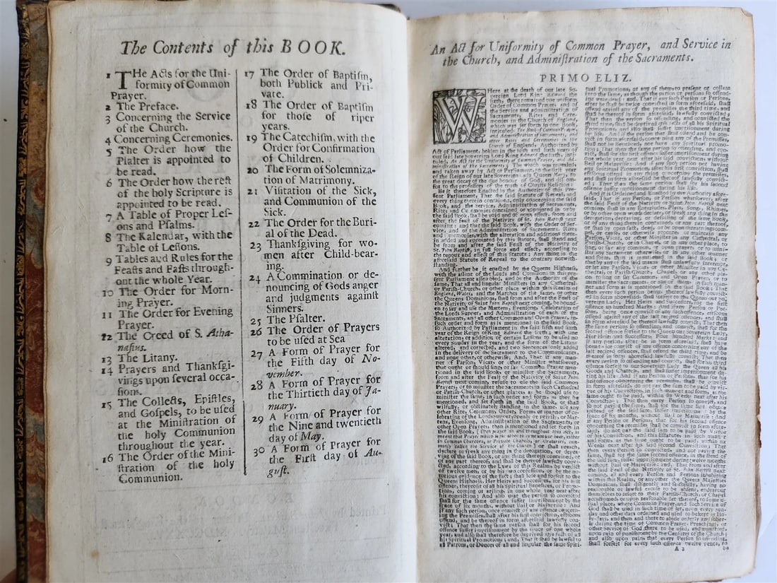 1725 BOOK of COMMON PRAYER w/ PSALTER or PSALMS of DAVID antique in ENGLISH - 8