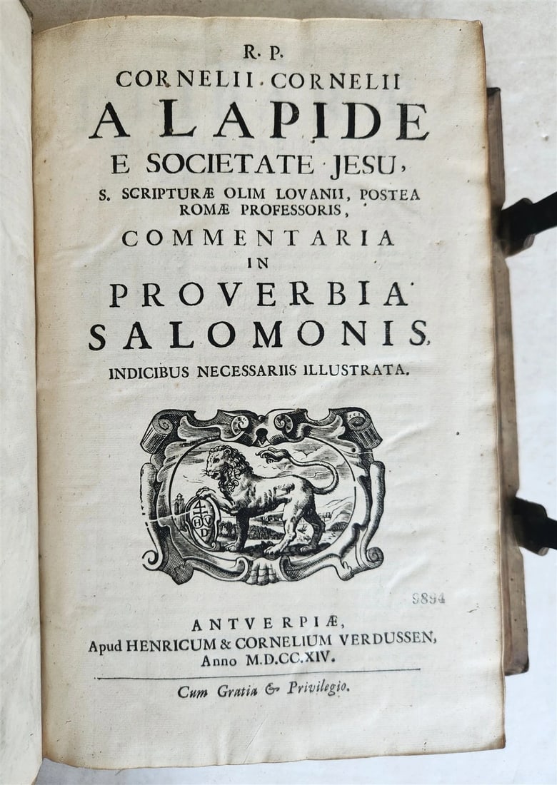 1716 COMMENTARIA in PROVERBIA SALOMONIS PIGSKIN BOUND FOLIO w/ CLASPS antique - 3