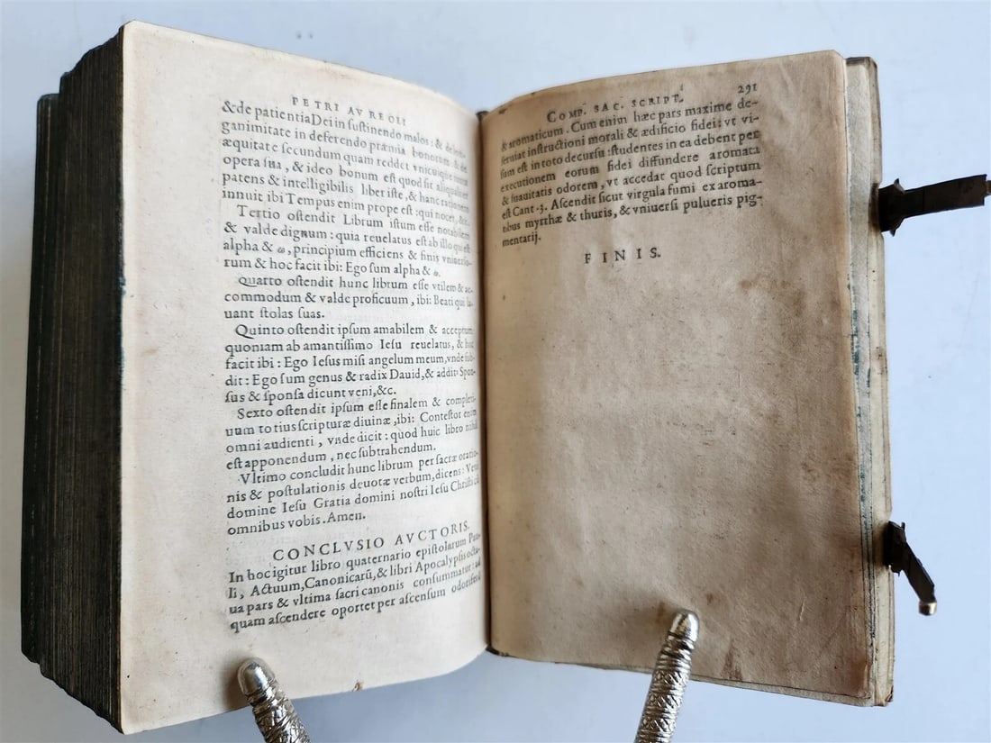 1610 BIBLE COMMENTARY by PETRUS AUREOLI antique BLIND STAMPED PIGSKIN w/ CLASPS - 7