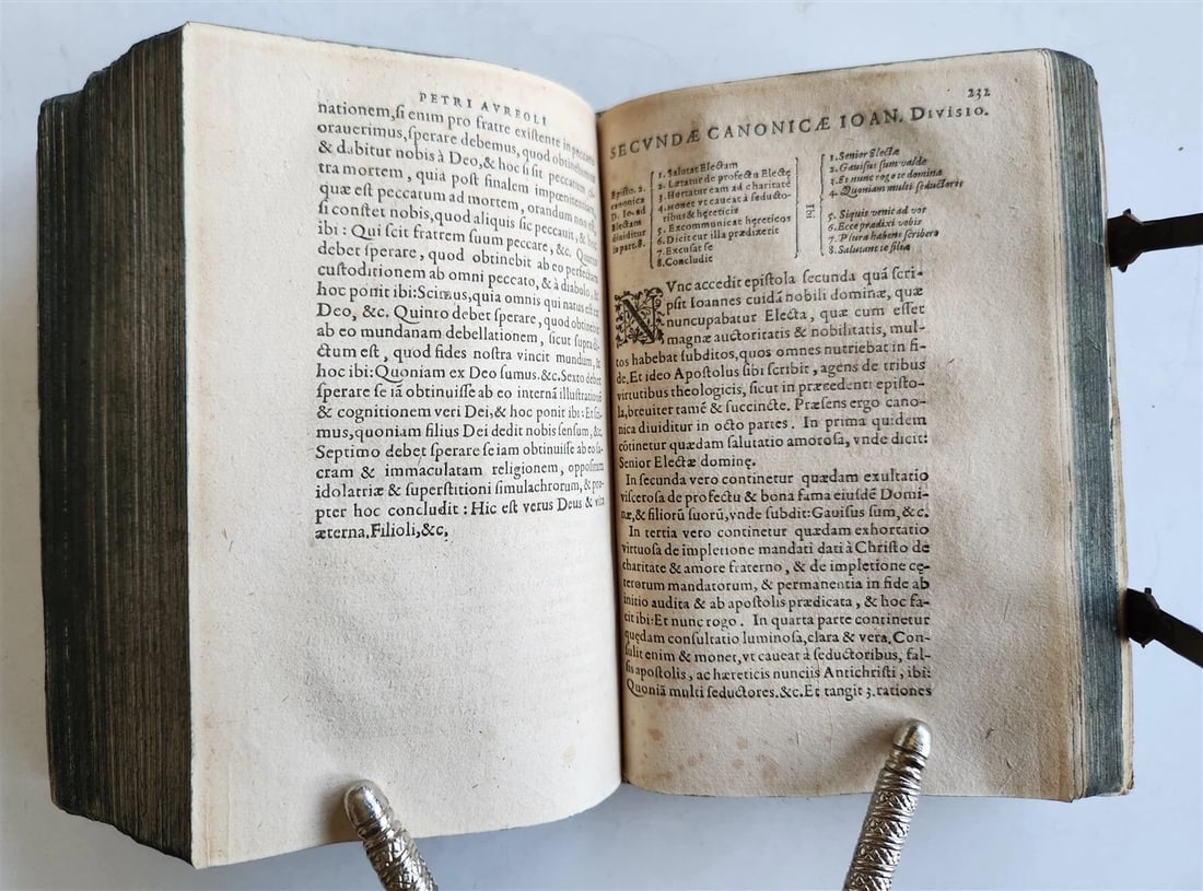 1610 BIBLE COMMENTARY by PETRUS AUREOLI antique BLIND STAMPED PIGSKIN w/ CLASPS - 9