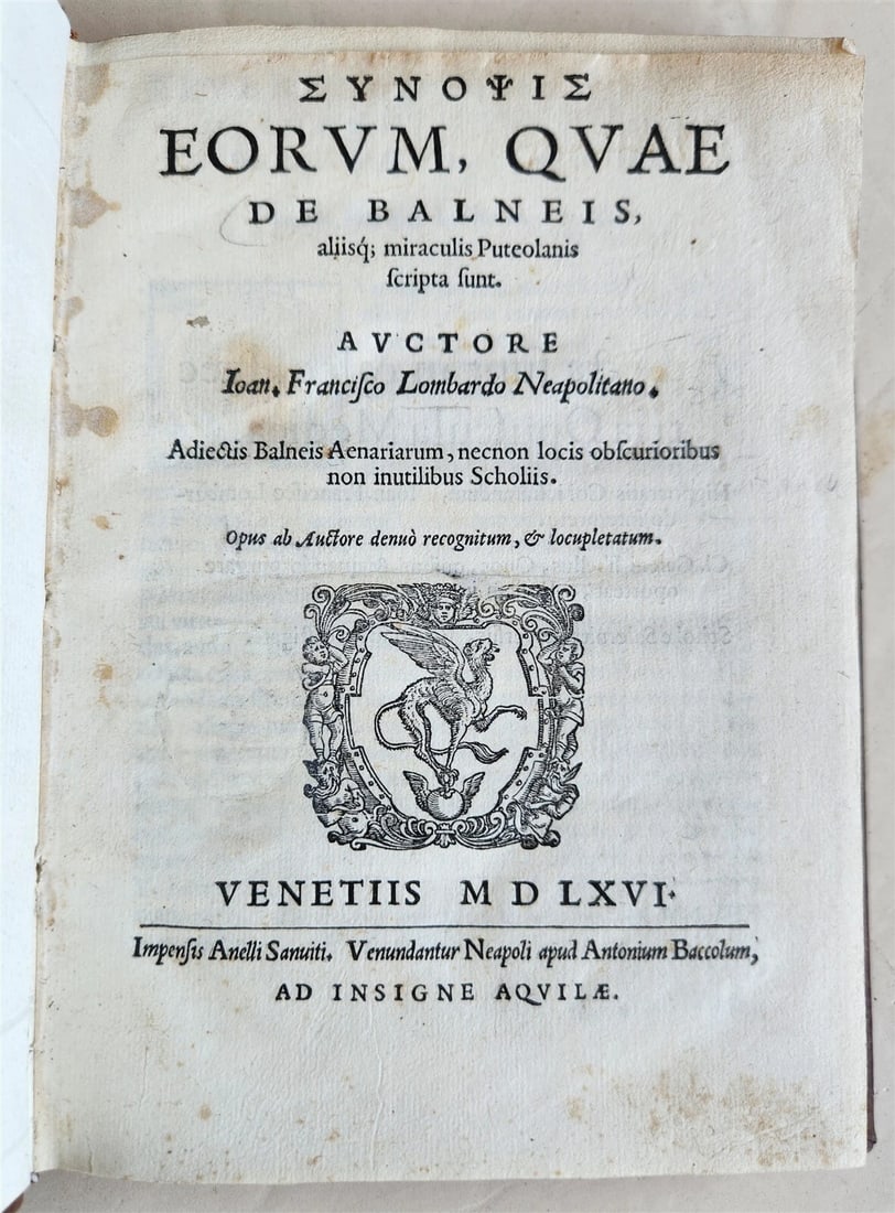 1566 Baths & other wonders of Puteoli by Lombardi antique: Cicero, M.T. Rhetoricorum ad Herennium libri IIII et M.T. Ciceronis De inventione libri duo. Venice, for Gryphius; 1576 Original limp vellum, soiled With woodcut title border. 144 numbered pages (each