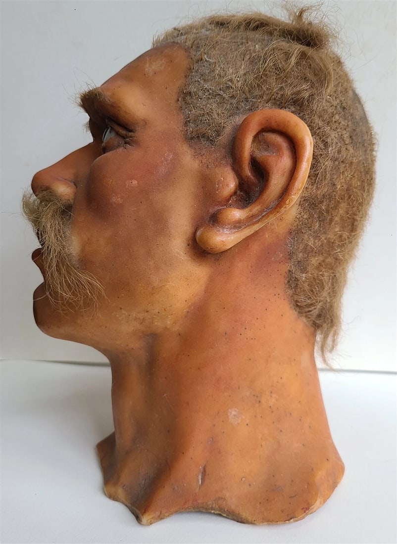 ANTIQUE WAX MANNEQUIN HEAD rare LIFE SIZE tortured soul - 3