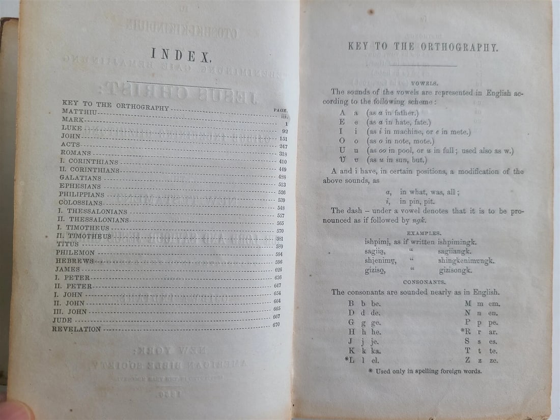 1856 BIBLE in LANGUAGE of OJIBWA INDIANS NEW TESTAMENT antique AMERICANA RARE ! - 4