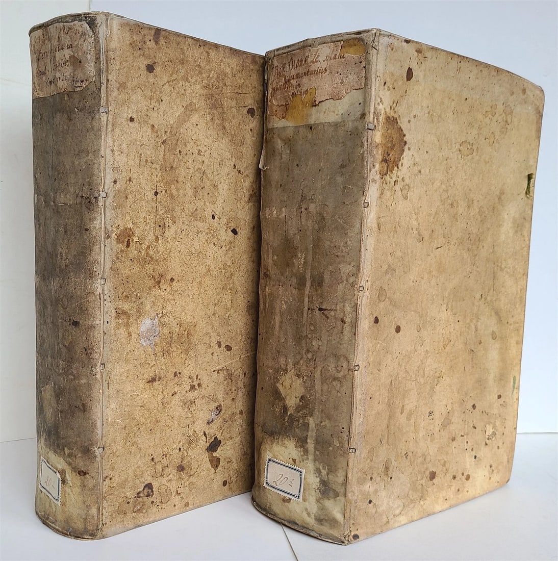 1682 Psalmorum Davidicorum 2 FOLIO VELLUM BOUND VOLUMES antique LATIN BIBLE: Luca, J.B.de. Theatrum veritatis, et justitiae, sive decisivi discursus per materias,... Parts 11-12 and 15 (of 19) in 2 volumes. Naples, Laurentius ; 1758 Folio: 9.5 by 14.5" Original full vellum