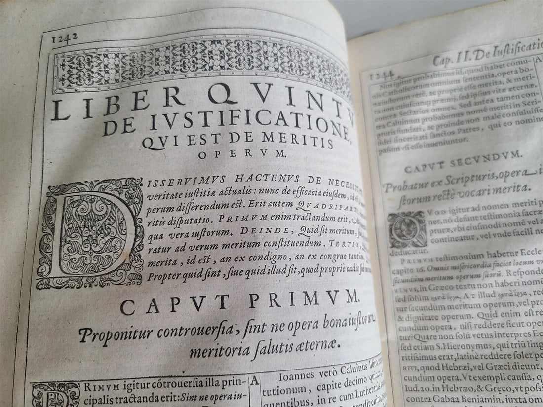1593 Disputationum Roberti Bellarmini Politiani antique PIGSKIN FOLIO 16th CENT. - 9