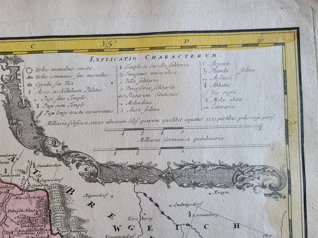 1736 LARGE MAP OF SILESIA POLAND MUNSTERBERGENSIS antique 25 x 4 3/4" - 3