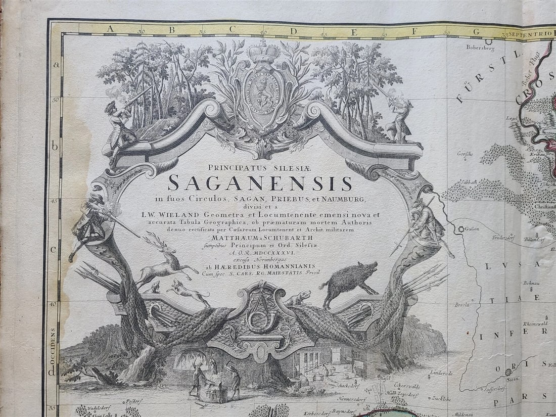 1736 LARGE MAP OF SILESIA POLAND SAGANENSIS antique 25 x 4 3/4" Duchy of Krnov - 2