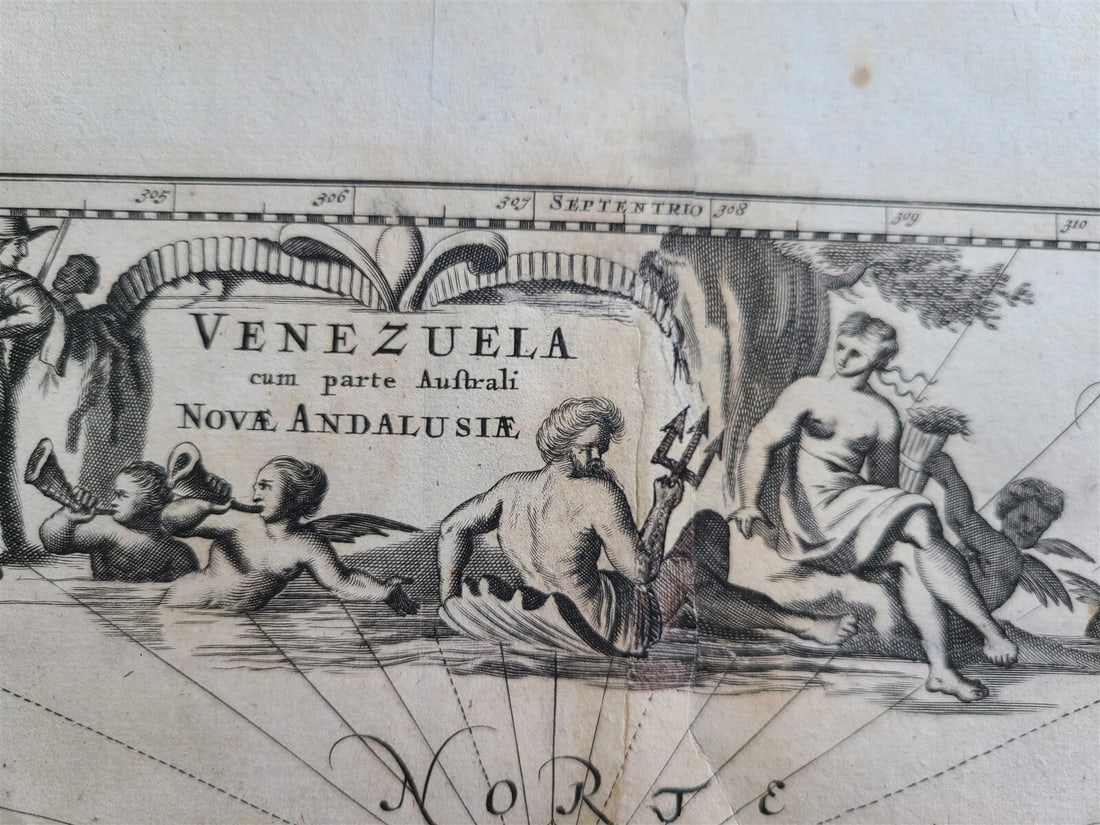 1671 MAP VENEZUELA CUM PARTE AUSTRALI NOUAE ANDALUSIAE antique 15x18" 17th CENT. - 3
