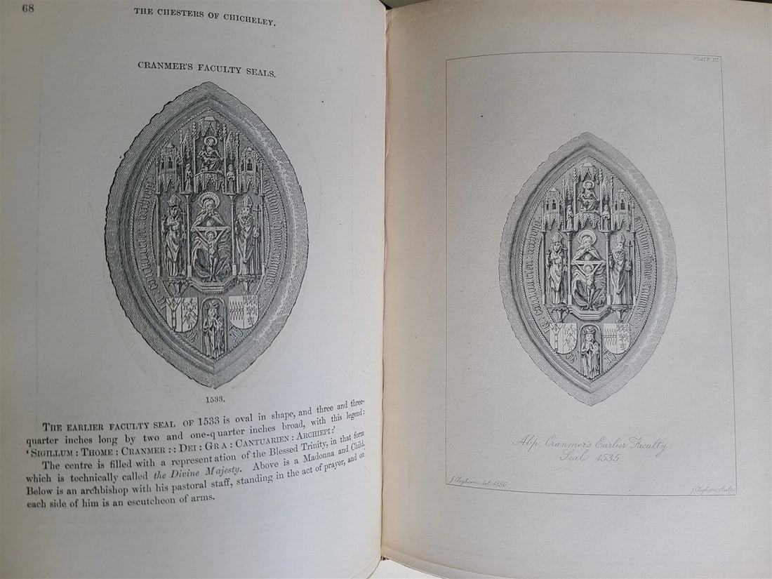 1877 GENEALOGICAL MEMOIRS of THOMAS CRANMER & THOMAS WOOD antique VELLUM BOUND - 12