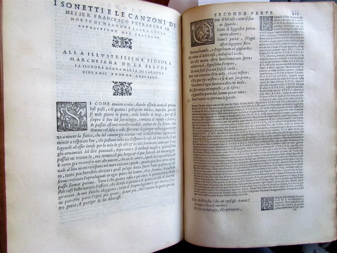 1553 PETRARCH VELLUM BINDING antique Con l'espositione di M. Giovanni Gesualdo - 14