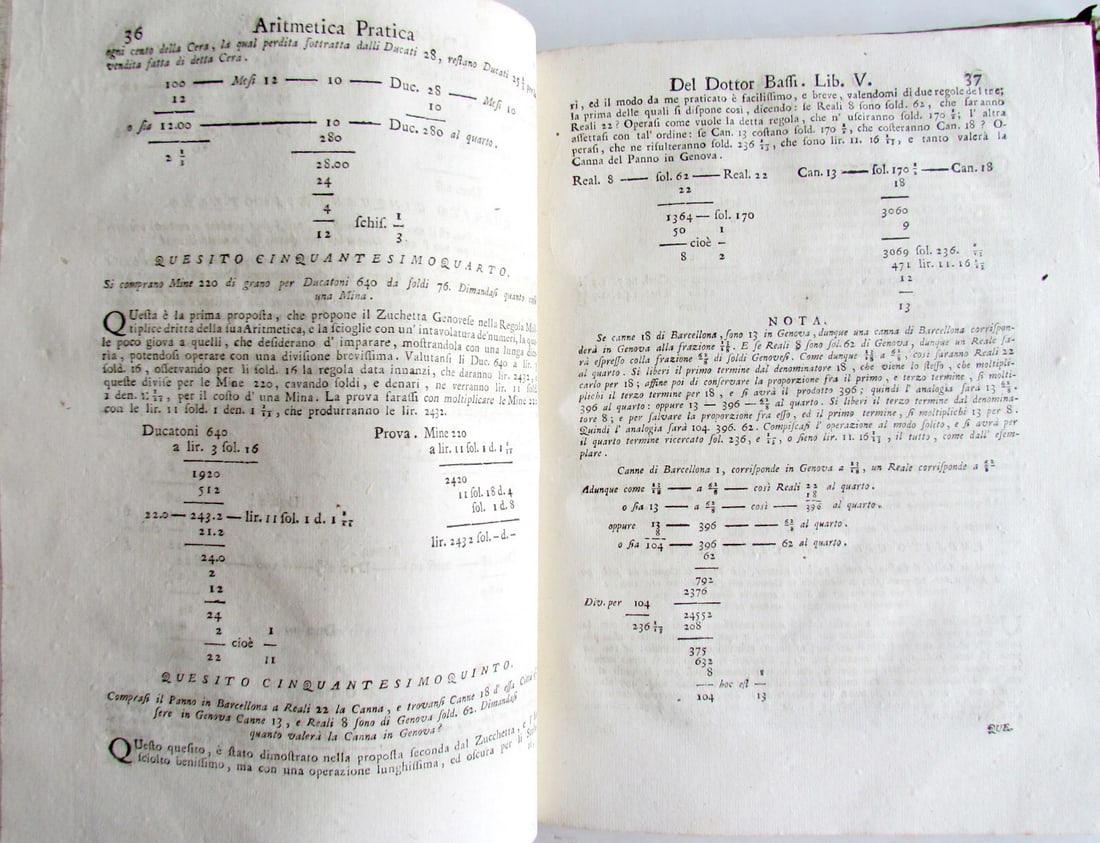 1765 Practical Arithmetic by Giulio Bassi 2 vols ARITMETICA PRACTICA MATHEMATICS - 16