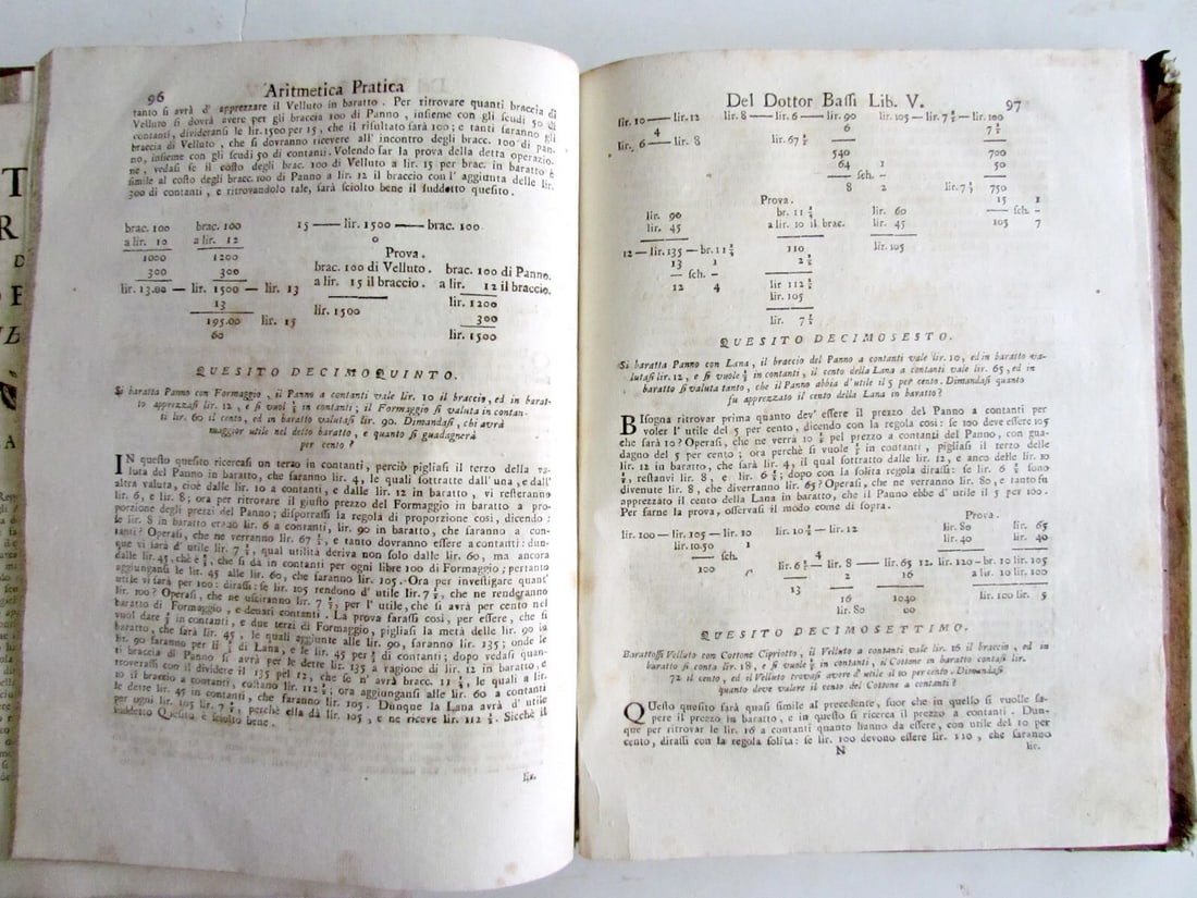 1765 Practical Arithmetic by Giulio Bassi 2 vols ARITMETICA PRACTICA MATHEMATICS - 19