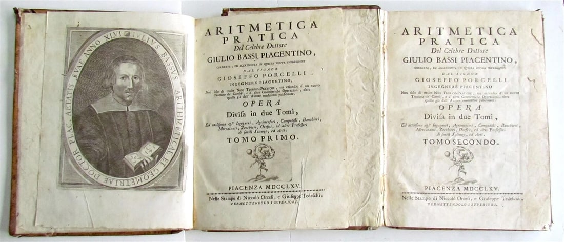 1765 Practical Arithmetic by Giulio Bassi 2 vols ARITMETICA PRACTICA MATHEMATICS: DE LAET, Johannes Belgii confoederati Respublica: seu Gelriae, Holland, Zeland United Democratic allies, or Gelrae, Holland, Zeland Leiden, Ex Officina Elzeviriana, 1630 Size 2 1/4 by 4 1/4" [8] +