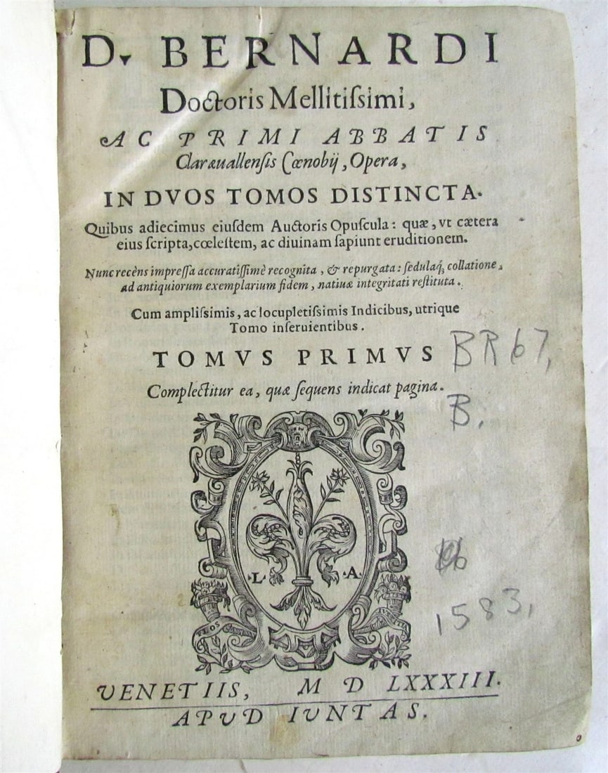 1583 2 volumes ANTIQUE 16th century D.BERNARDI OPERA Bernard of Clairvaux VENICE - 3