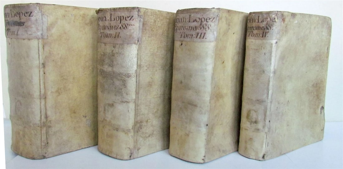 1607 4 VOLUMES Spanish Dominican Juan Lopez collection of sermons antique vellum: Tacquet (Andrea) Elementa Euclidea Geometriae planae ac solidae 2 parts in 1 volume Neapoli, Giuseppe Antonio Elia, 1744 titles with woodcut ornaments, first title with ink staining and small