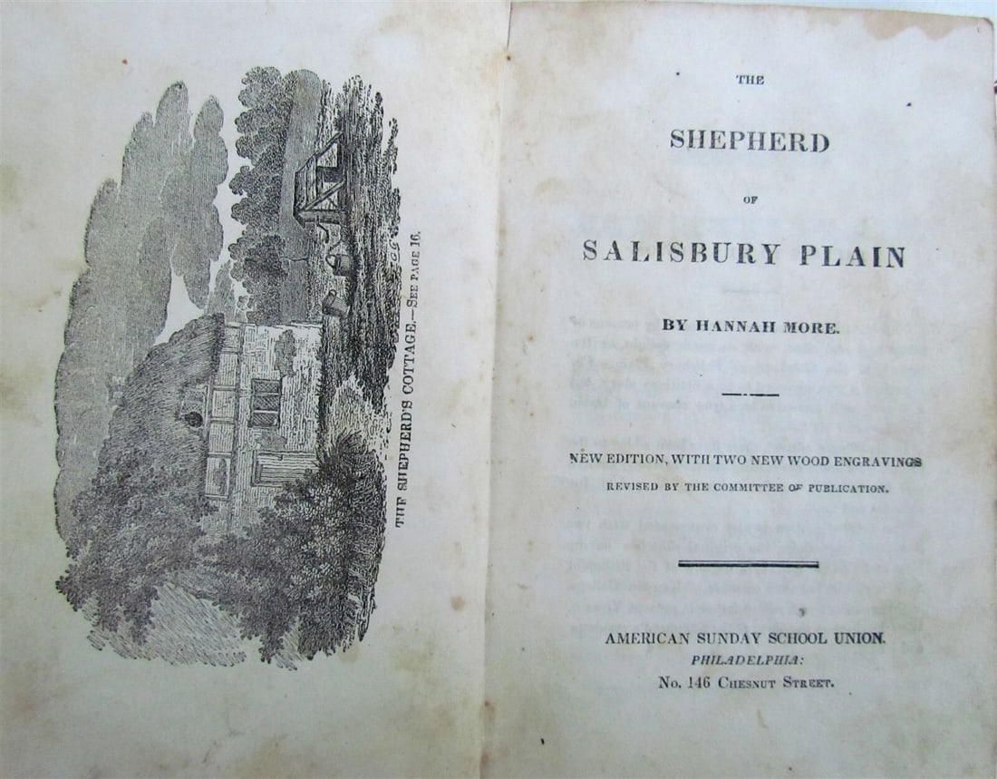 THE SHEPHERD of SALISBURY PLAIN by HANNAH MORE antique AMERICANA: SENTIMENTAL JOURNEY to FRANCE & ITALY by Mr. YORICK by LAURENCE STERNE London, No date [1792] 2 volumes bound together Size 4 1/4 by 6 3/4" Text in English Full calf with title label on the spine.