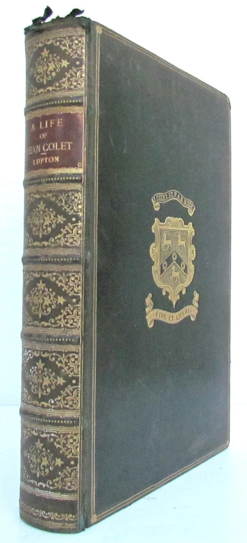 1909 LIFE of JOHN COLET FOUNDER of ST.PAUL'S SCHOOL antique DECORATIVE BINDING: CALLOANDRO FEDELE by Giovanni Ambrosio Marini Venice; 1725 Original vellum binding Size 3 1/4 by 6 1/4" Good condition, some wear, a few spots, toning. Title page is laid down, with repairs Text in