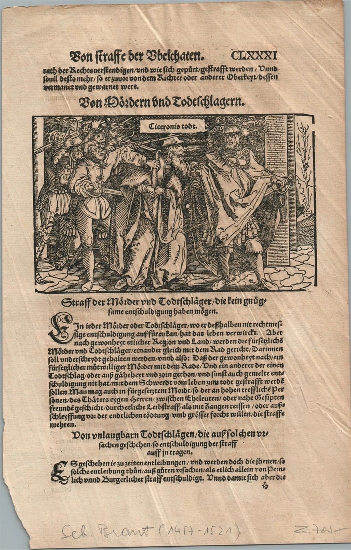 1550 ENGRAVING antique from Justinus Gobler Der Rechten Spiegel Law BOOK 16th c.: WOODCUT ENGRAVING From: Der Rechten Spiegel, Auß den beschribenen Geystlichem, Weltlichen by Justin Gobler Size about 7.5 by 11.5" Text in German Justinus Gobler: German lawyer and author of lega