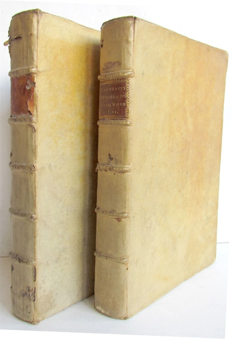 1678 2 volumes HISTORY of AVIGNON VELLUM antique Istoria della Citta' d'Avignone: Roseo, Mambrino. Historia de'Successori di Alessandro Magno... Venice: Francesco Ziletti, 1570 (6o), 275ff. and registro leaf; 16th century red gilt and blind-decorated morocco with panelled spine, Wo