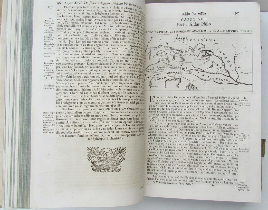 1727 GERMANIA SACRA by M. Hansiz BLINDSTAMPED PIGSKIN antique FOLIO w/ MAP - 9