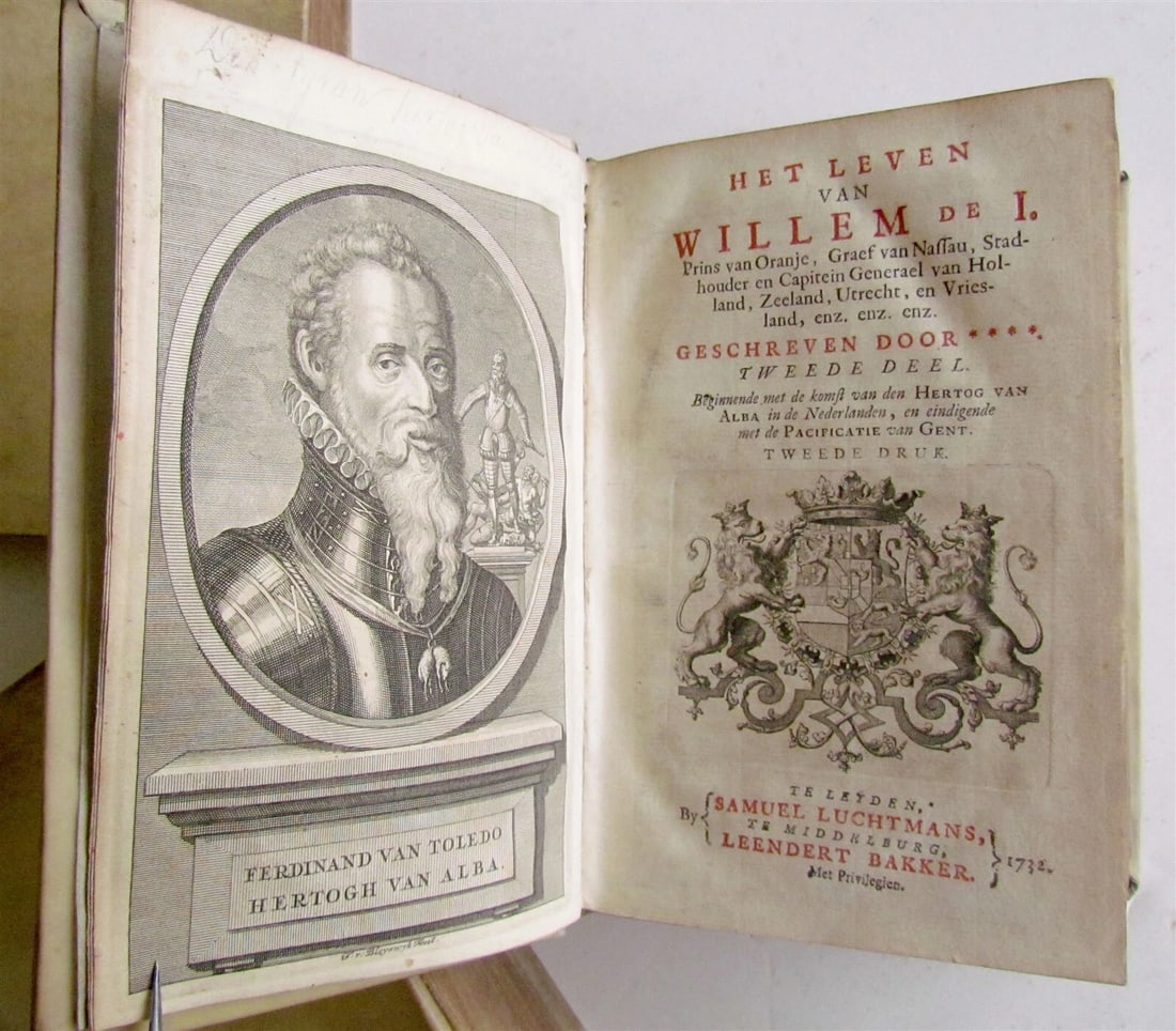 1732 3 VOLUMES HET LEVEN VAN WILLEM DE I in DUTCH VELLUM antique HOUSE of ORANGE - 6