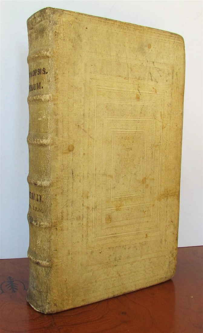1668 PIGSKIN BOUND antique FOLIO BIBLE COMMENTARY by MATTHEW POLO Vol. 2: Josephi Mansi… Locupletissima Bibliotheca Moralis Praedicabilis…. Venice: Balleonium, 1703. Folio (9 1/2 by 13 3/4"), Vol. 2. Full blind-stamped pigskin over wood panels binding , boards w