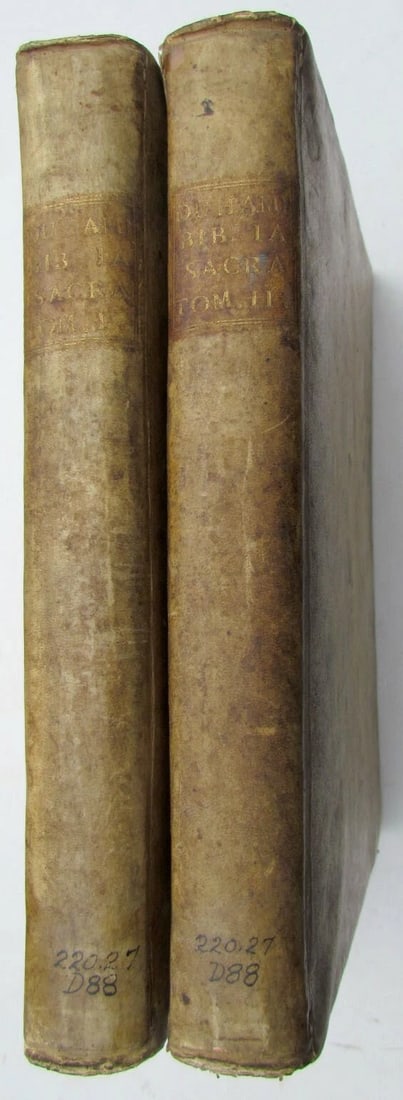 1774 HOLY BIBLE in LATIN BIBLIA SACRA ANTIQUE VELLUM BOUND FOLIO 2 VOLUMES: Size 6 3/4 by 8 1/2" Good condition. Toning. Some wear of the bindings Text in Latin. PA residents please add sales tax. Please see my other auctions Reserve: $455.00 Shipping: Domestic: Flat-rat