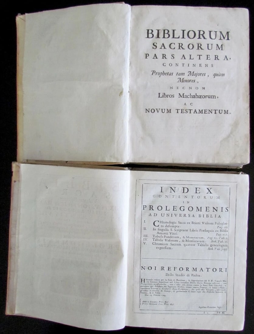1730 BIBLIA in LATIN VELLUM BOUND 2 VOLUMES PRINTED IN VENICE ANTIQUE HOLY BIBLE - 5