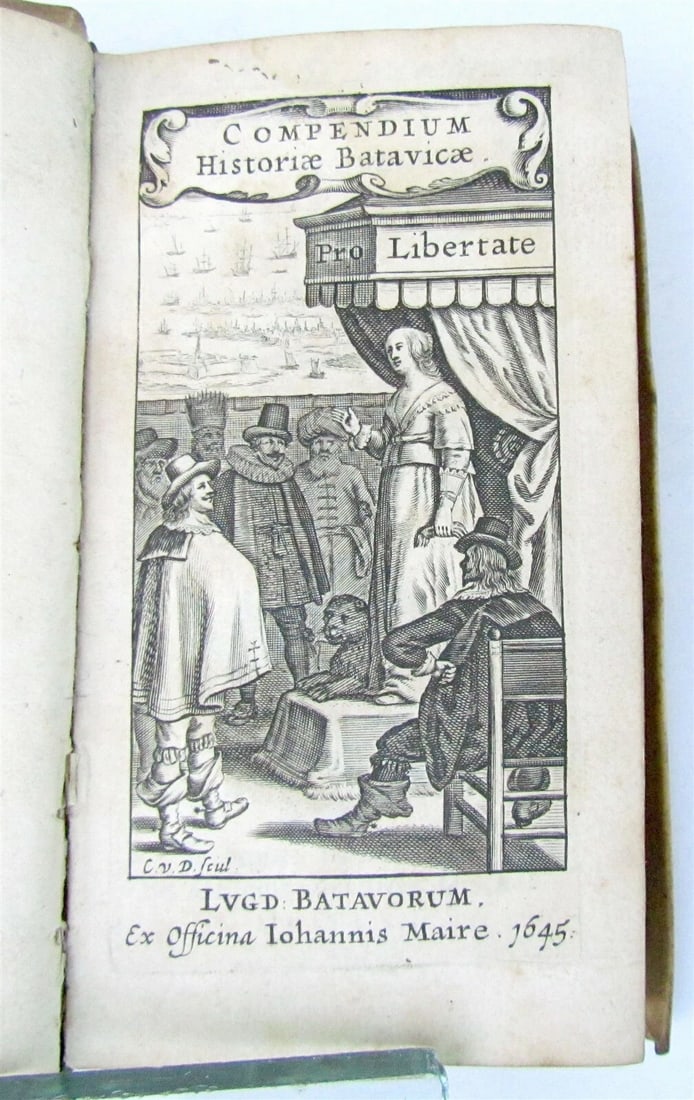 1652 THYSIUS antique VELLUM Historae Batavicae from JULIUS CAESAR till this time: Hubert LANGUET Epistolae politicae et historicae ad Philippum Sydnaeum [...]. Lugd [uni] Batavorum, Ex officinâ Elseviriorum, 1646. Size 3 by 5 1/4" Overlapping vellum, manuscript title on the
