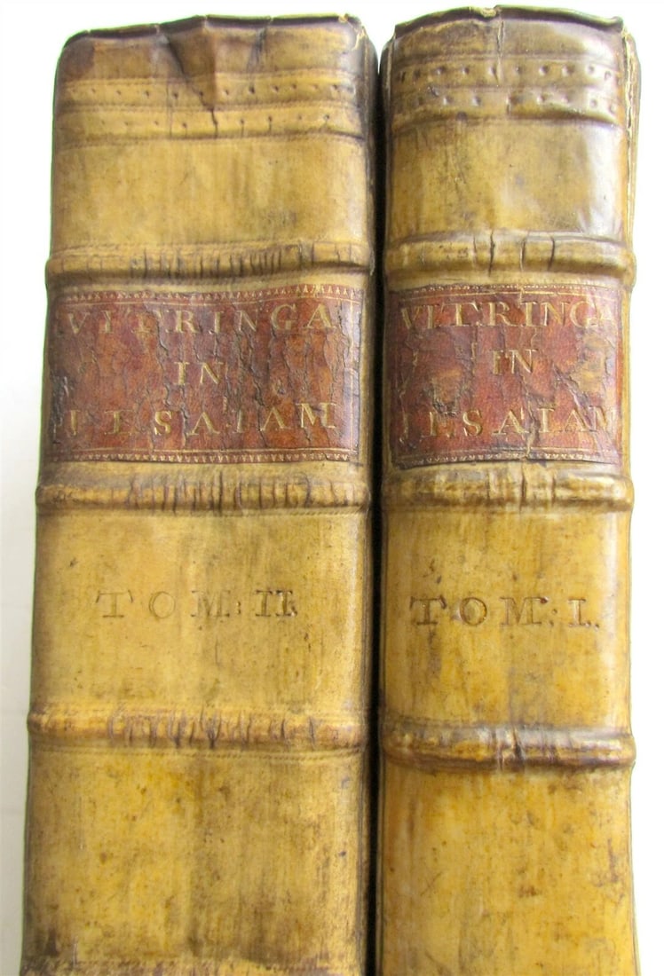 1722 2 VOLUMES Commentary on Isaiah by C.Vitringa antique FOLIOS VELLUM w/ MAP - 12