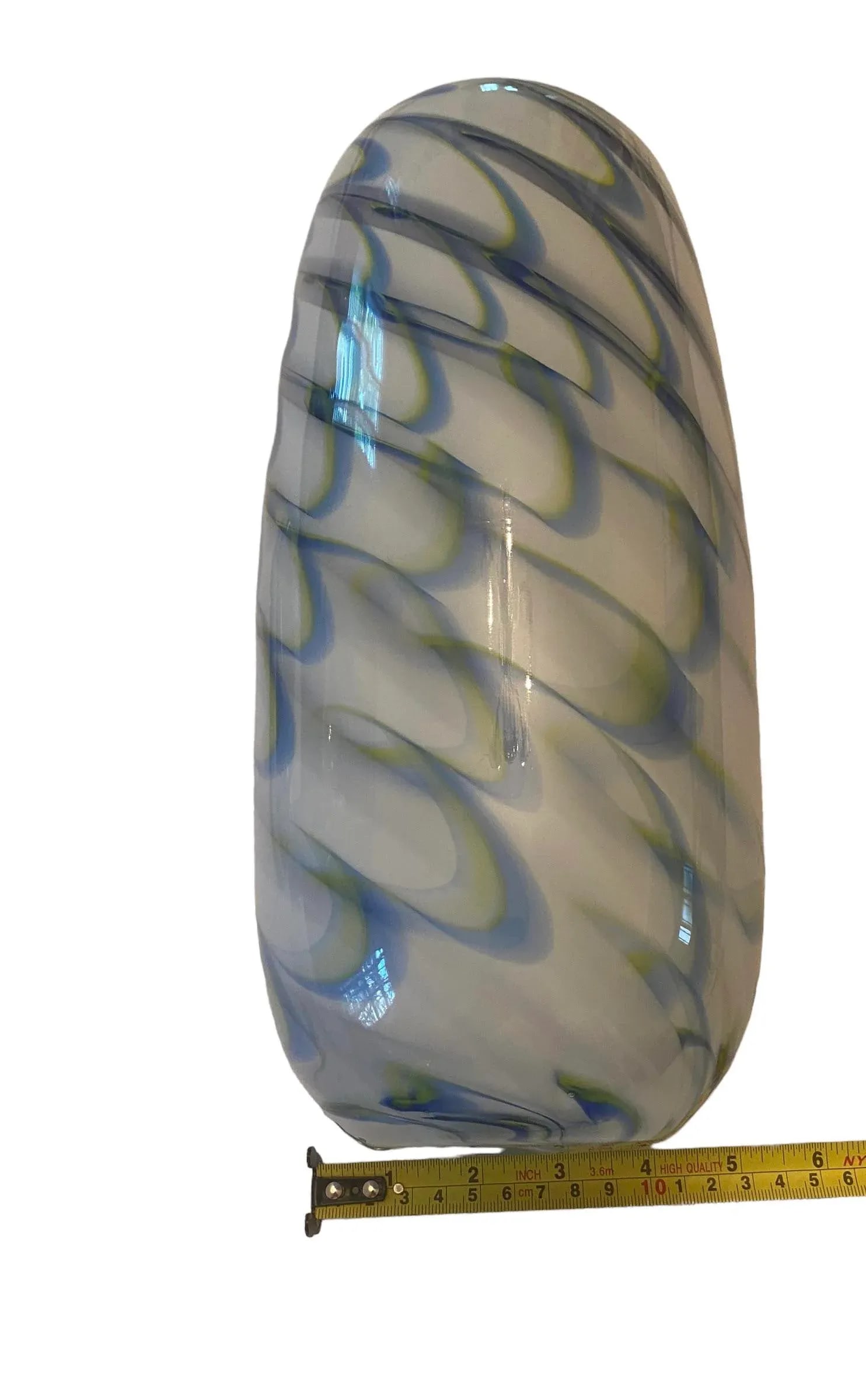 Vintage Hand Blown Blue Green White Swirled Art Glass Vase by Eastern Art Glass - 11