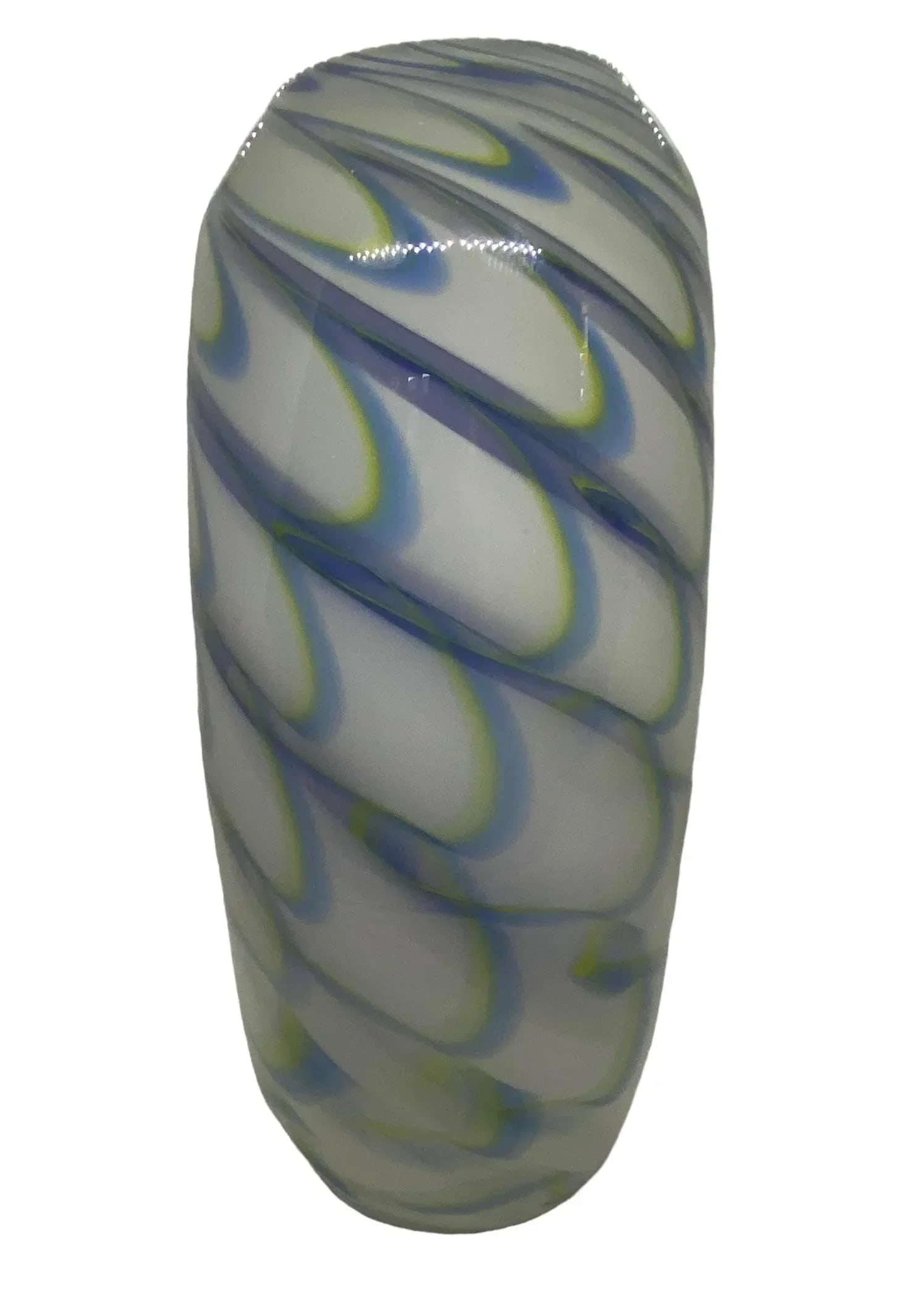 Vintage Hand Blown Blue Green White Swirled Art Glass Vase by Eastern Art Glass - 12
