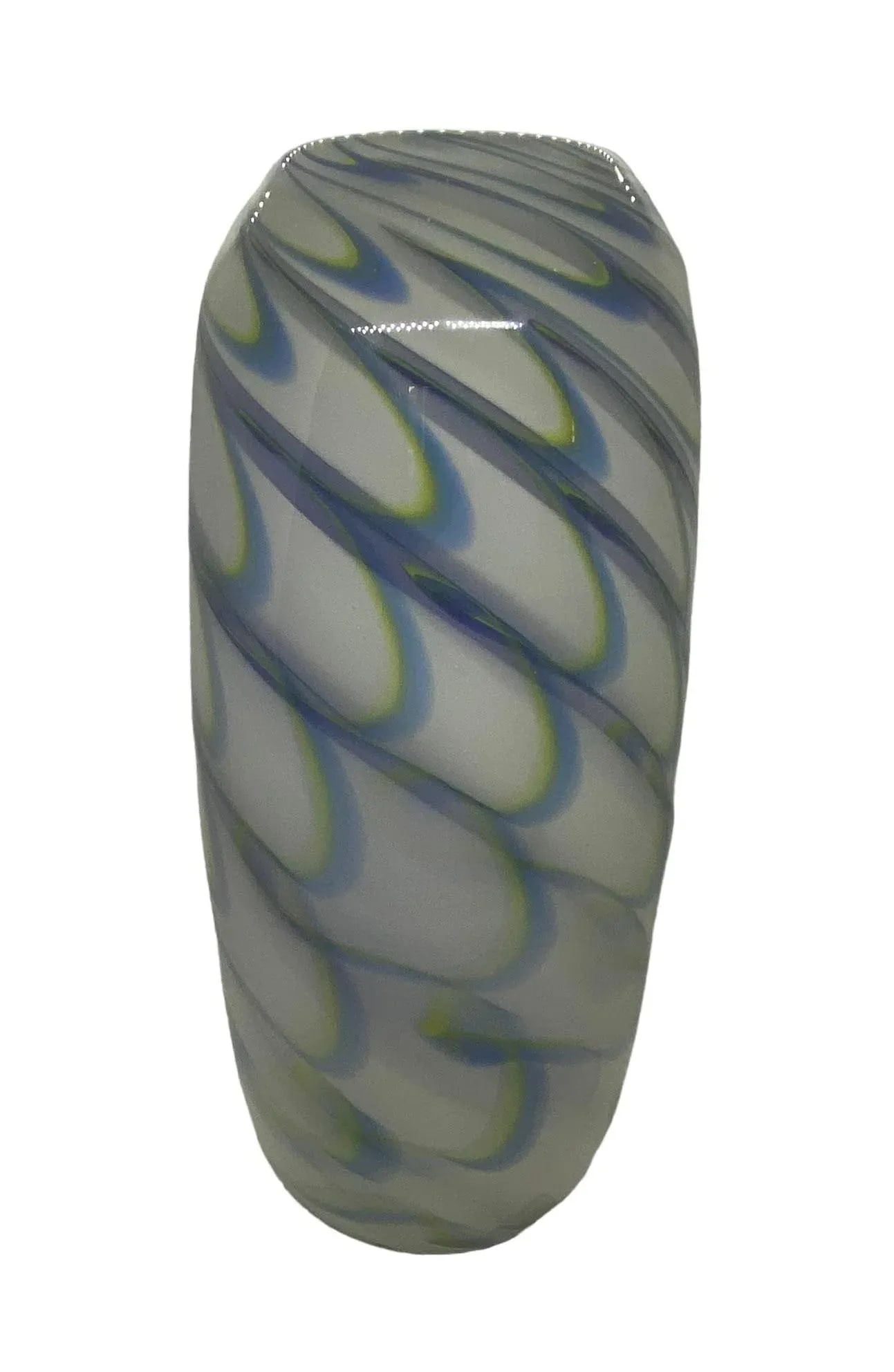 Vintage Hand Blown Blue Green White Swirled Art Glass Vase by Eastern Art Glass - 13