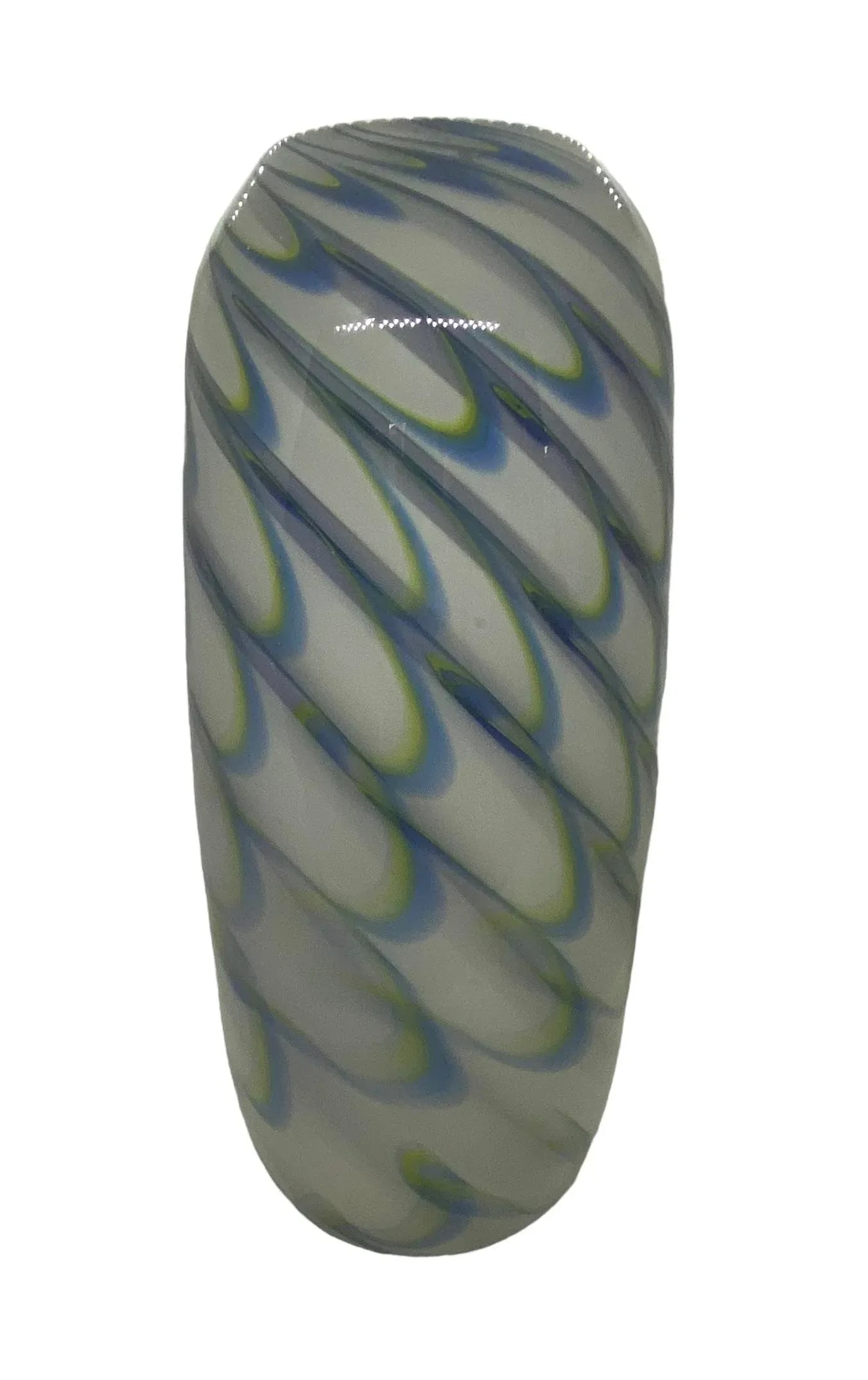 Vintage Hand Blown Blue Green White Swirled Art Glass Vase by Eastern Art Glass - 2