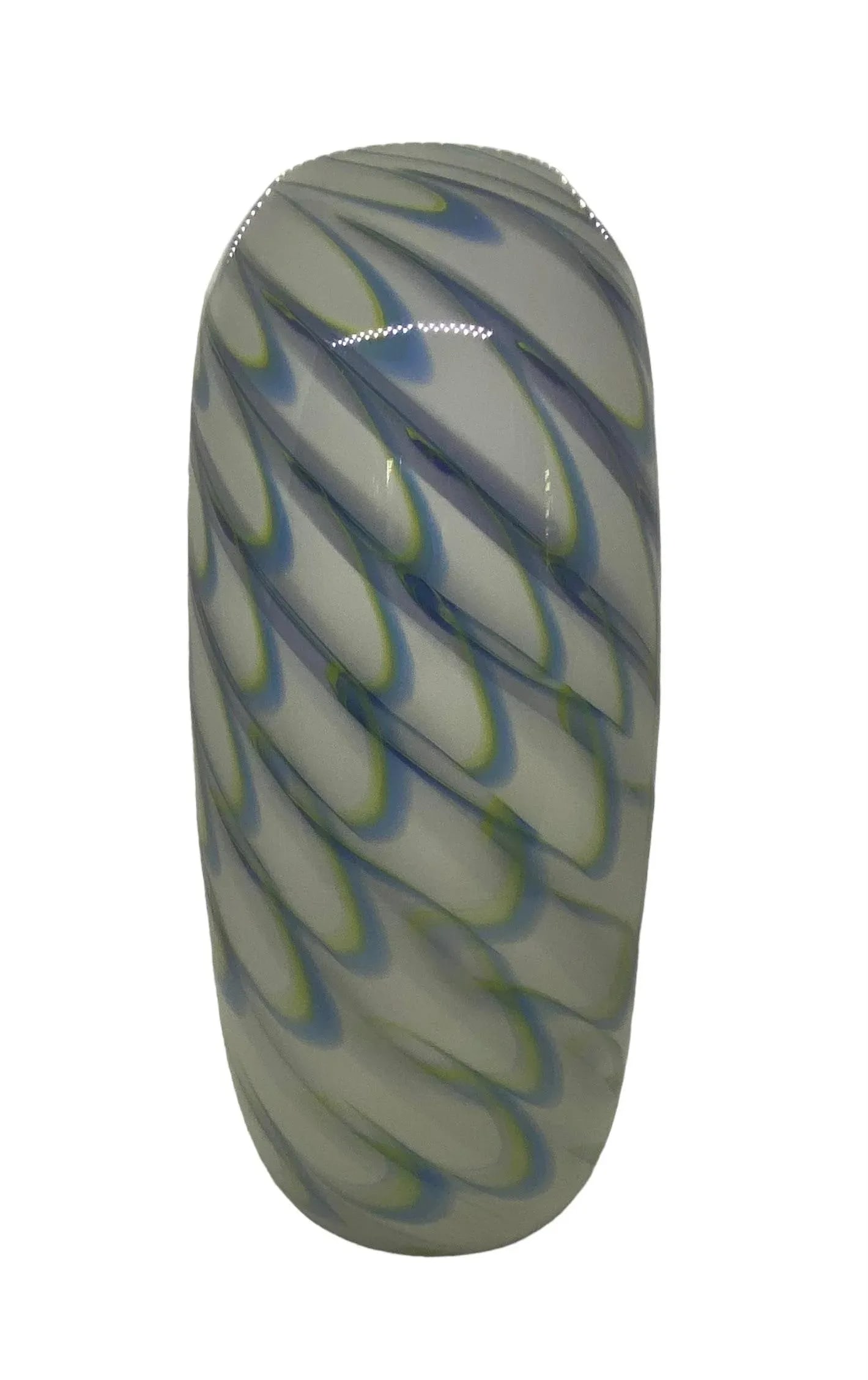 Vintage Hand Blown Blue Green White Swirled Art Glass Vase by Eastern Art Glass - 4