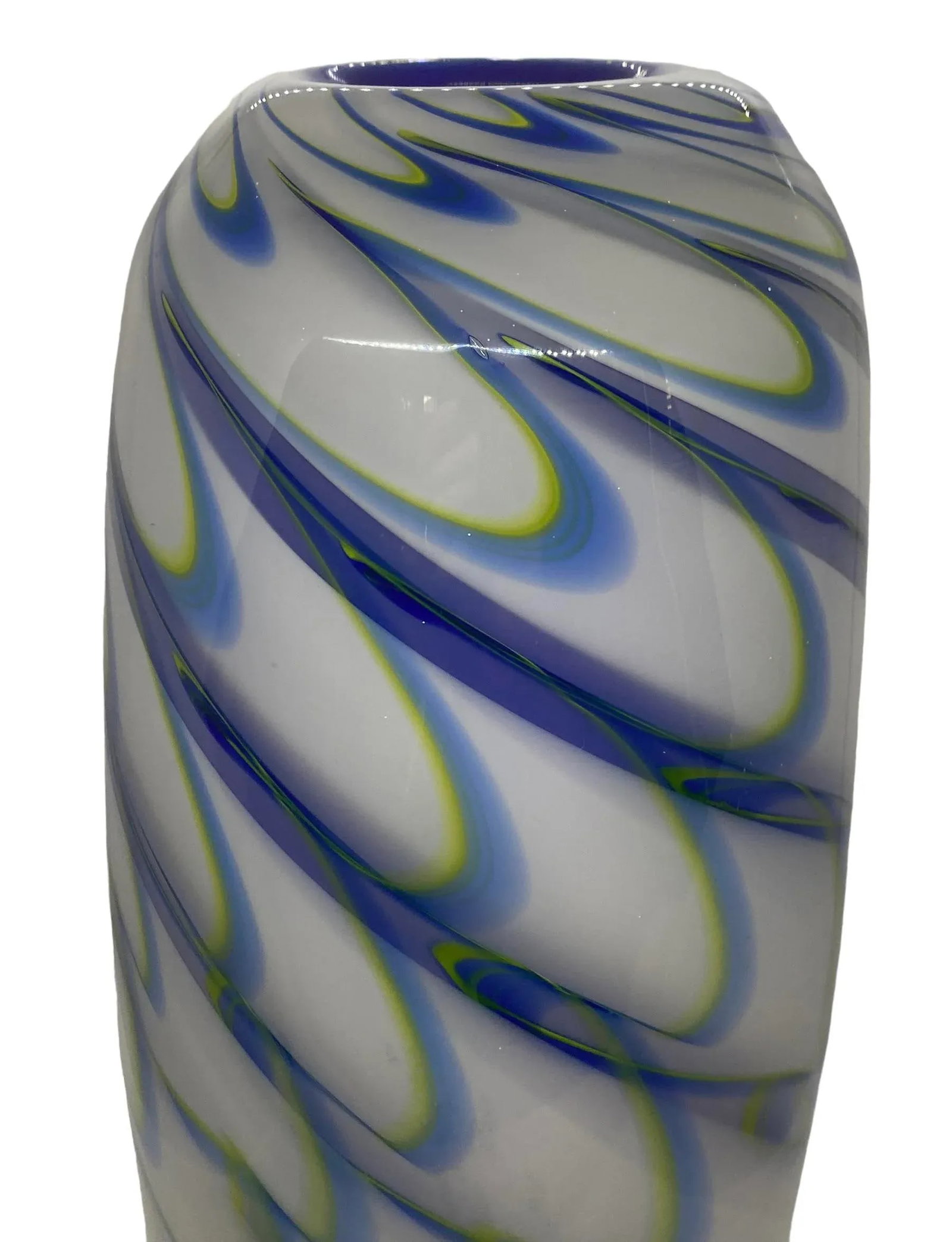 Vintage Hand Blown Blue Green White Swirled Art Glass Vase by Eastern Art Glass - 6
