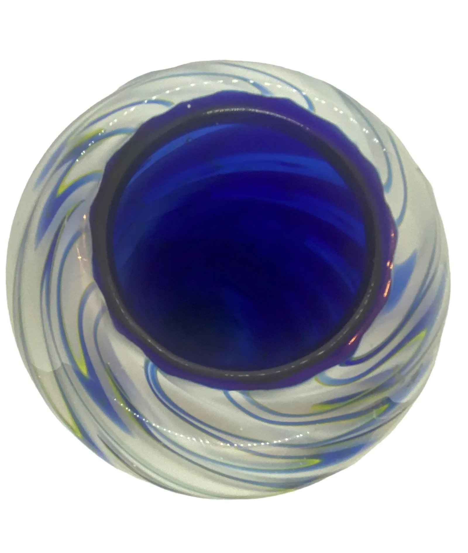 Vintage Hand Blown Blue Green White Swirled Art Glass Vase by Eastern Art Glass - 7