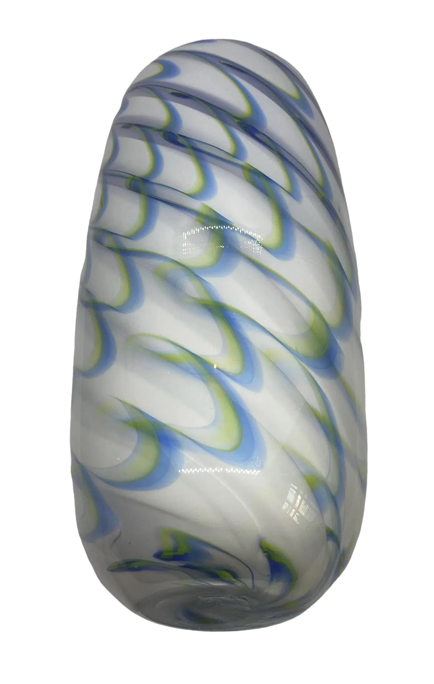 Vintage Hand Blown Blue Green White Swirled Art Glass Vase by Eastern Art Glass - 8