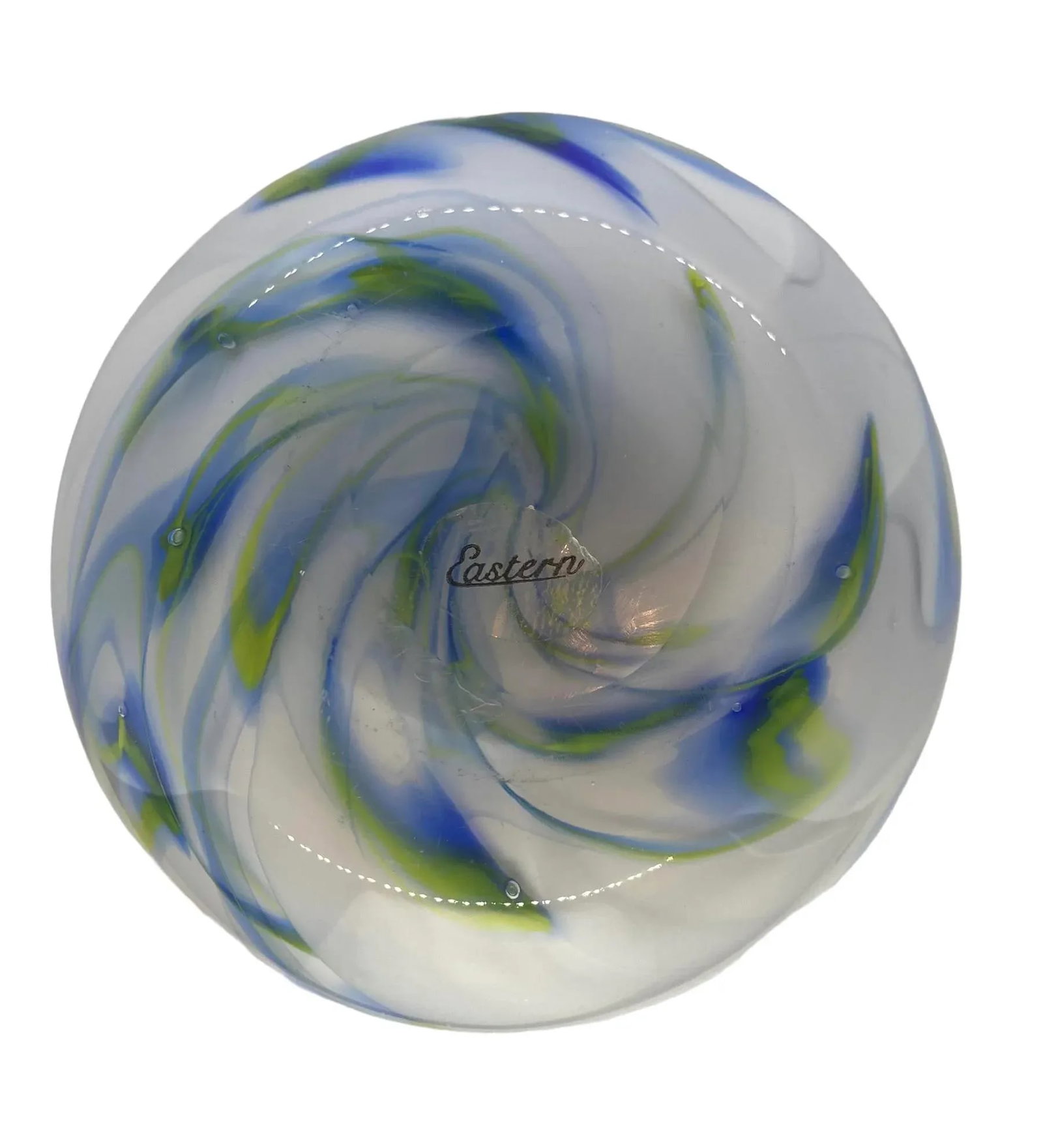 Vintage Hand Blown Blue Green White Swirled Art Glass Vase by Eastern Art Glass - 9