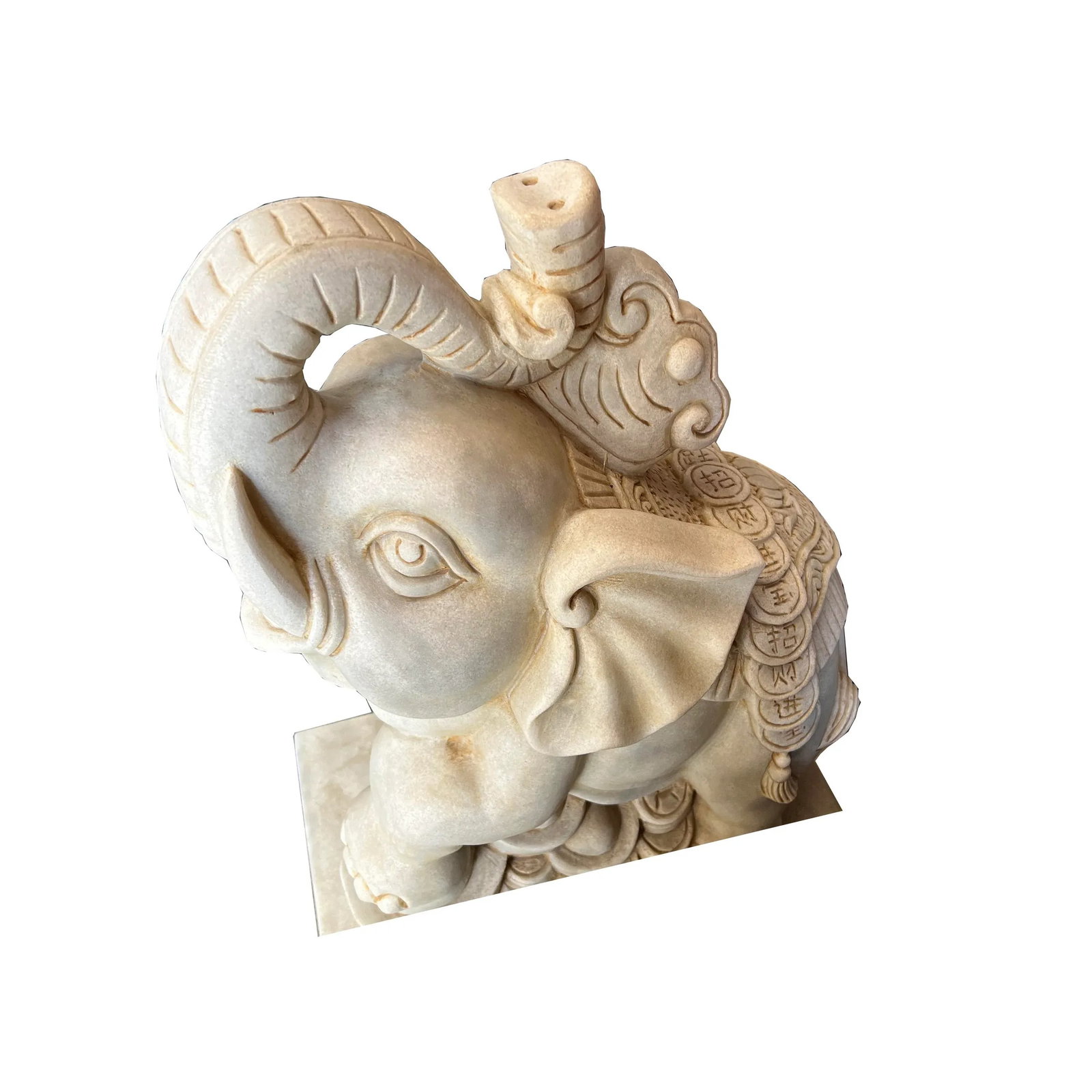 Chinese Pair White Marble Stone Fengshui Elephant Trunk Up Statues - 6