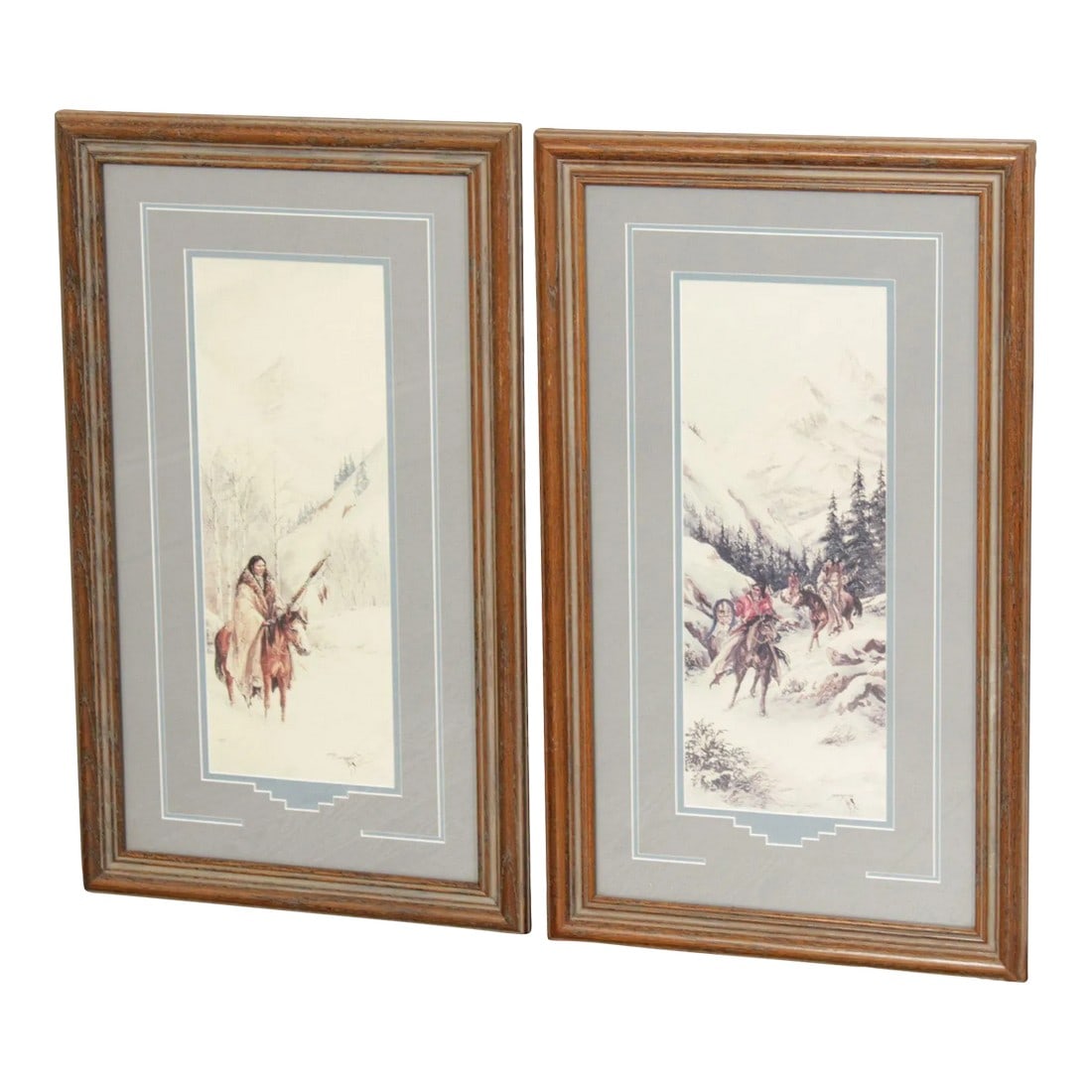 Mary Selfridge Pair Native American Art Prints, Custom Framed: Vintage Pair of Native American Print by Mary Selfridge (American, 20th C.), 'Scouting the Pass' and 'Enemy Territory', Limited Edition Lithographs, Each Signed in the Plate on Lower Right, Artist