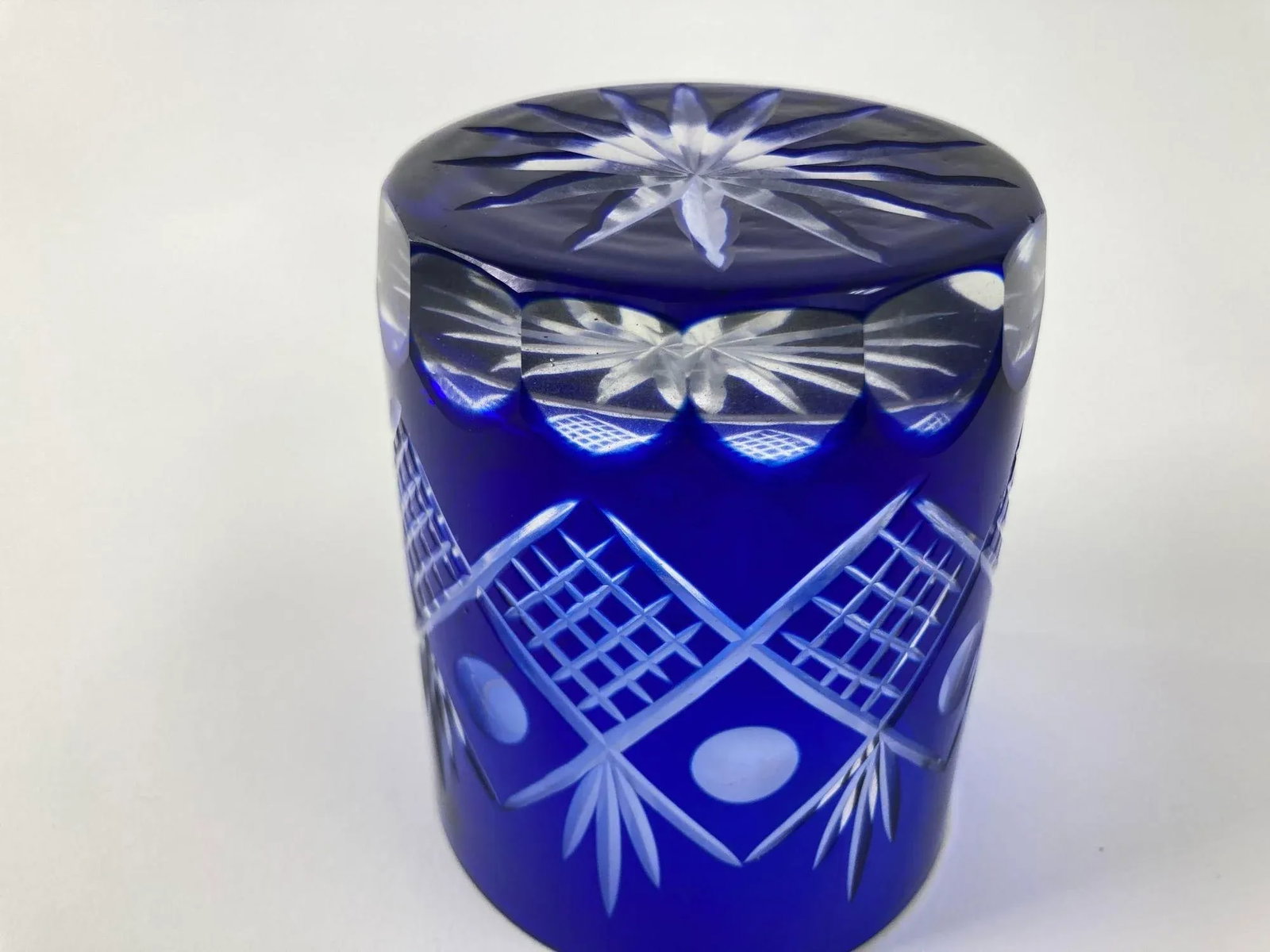 Whiskey Crystal Glasses Tumbler Baccarat Style Blue and Red Cut 1970s - 6
