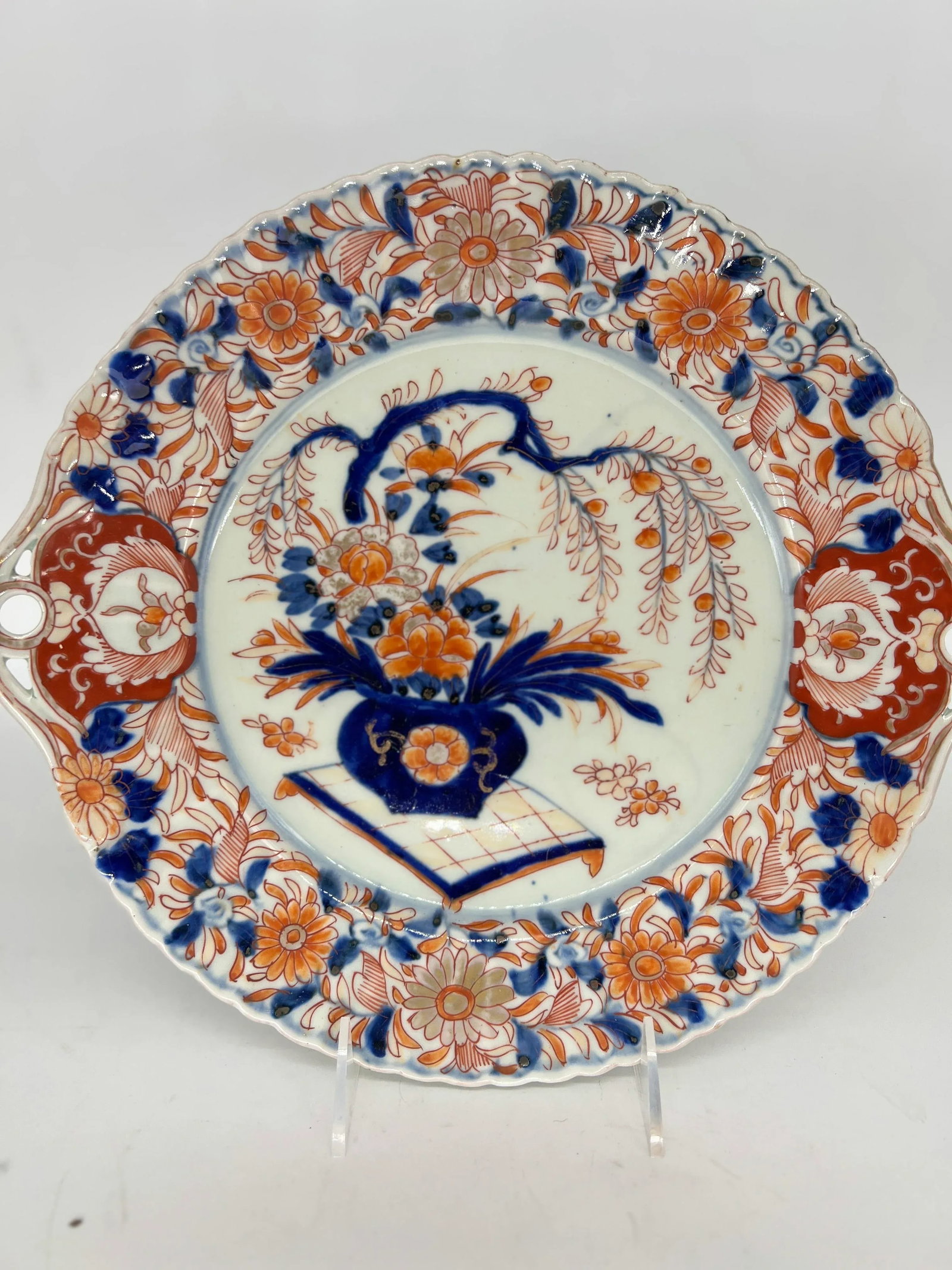 Antique Japanese Imari Decorated Pierced Handled Platter - 3