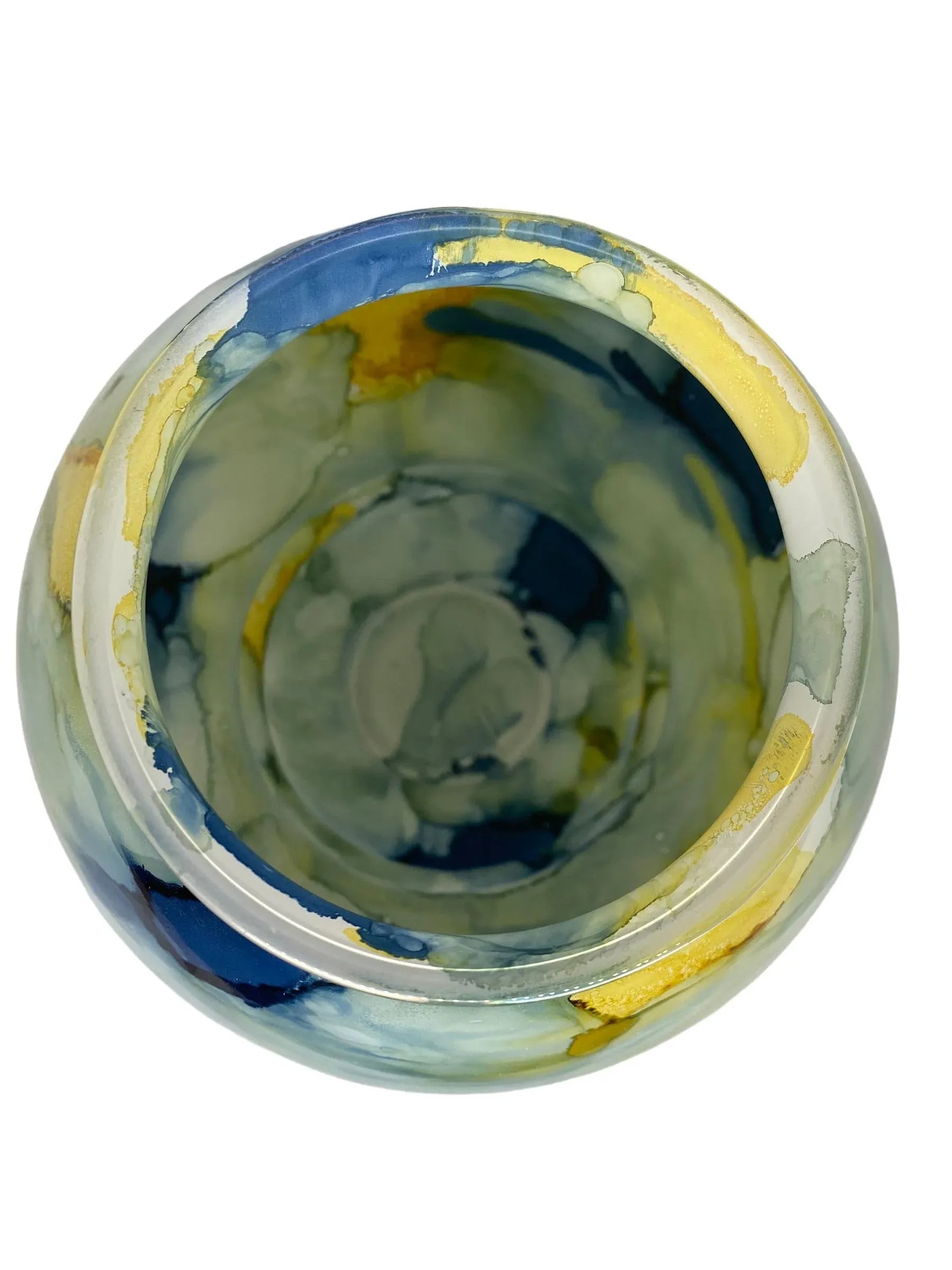 Contemporary Modern Art Glass Vase With Blues Greens and Yellows, Unsigned - 6