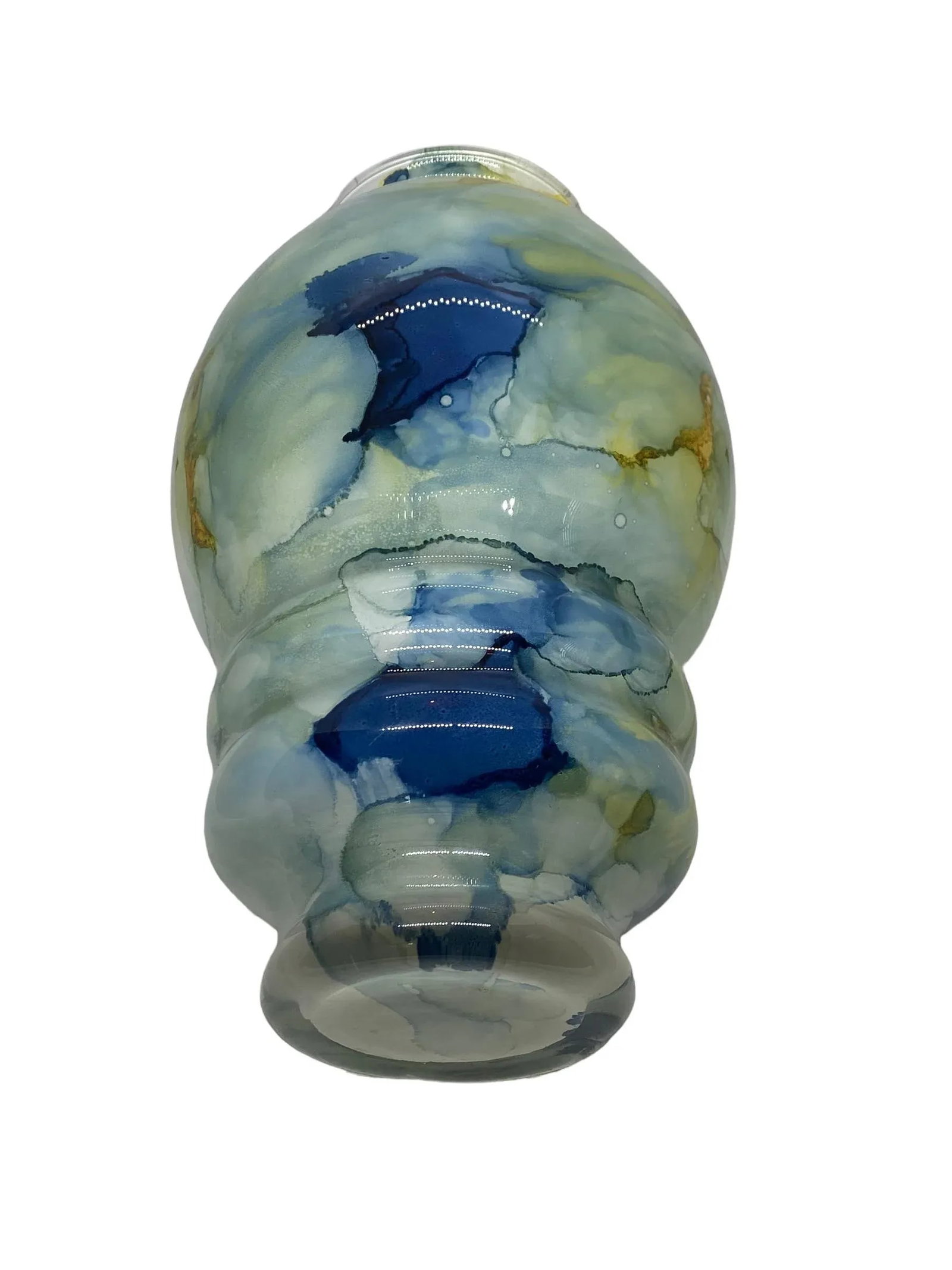 Contemporary Modern Art Glass Vase With Blues Greens and Yellows, Unsigned - 7